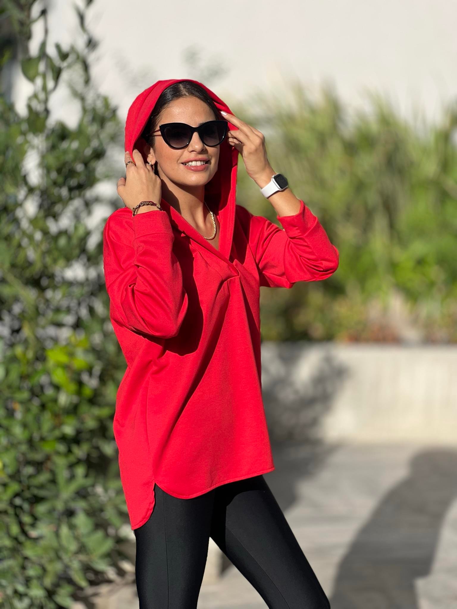 Modal Kapüşonlu Sweat Kırmızı