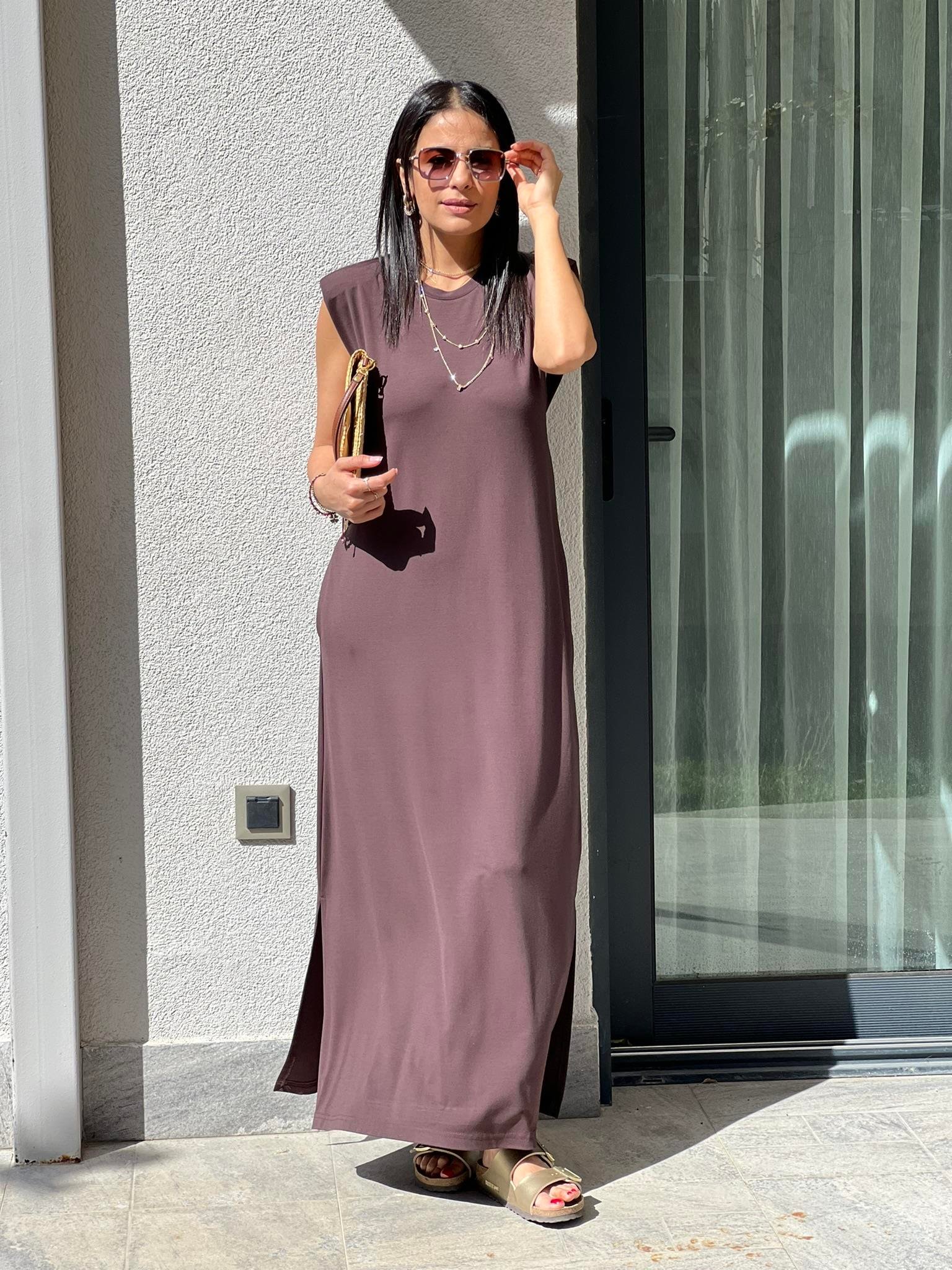 MODAL VATKALI ELBİSE KAHVE  