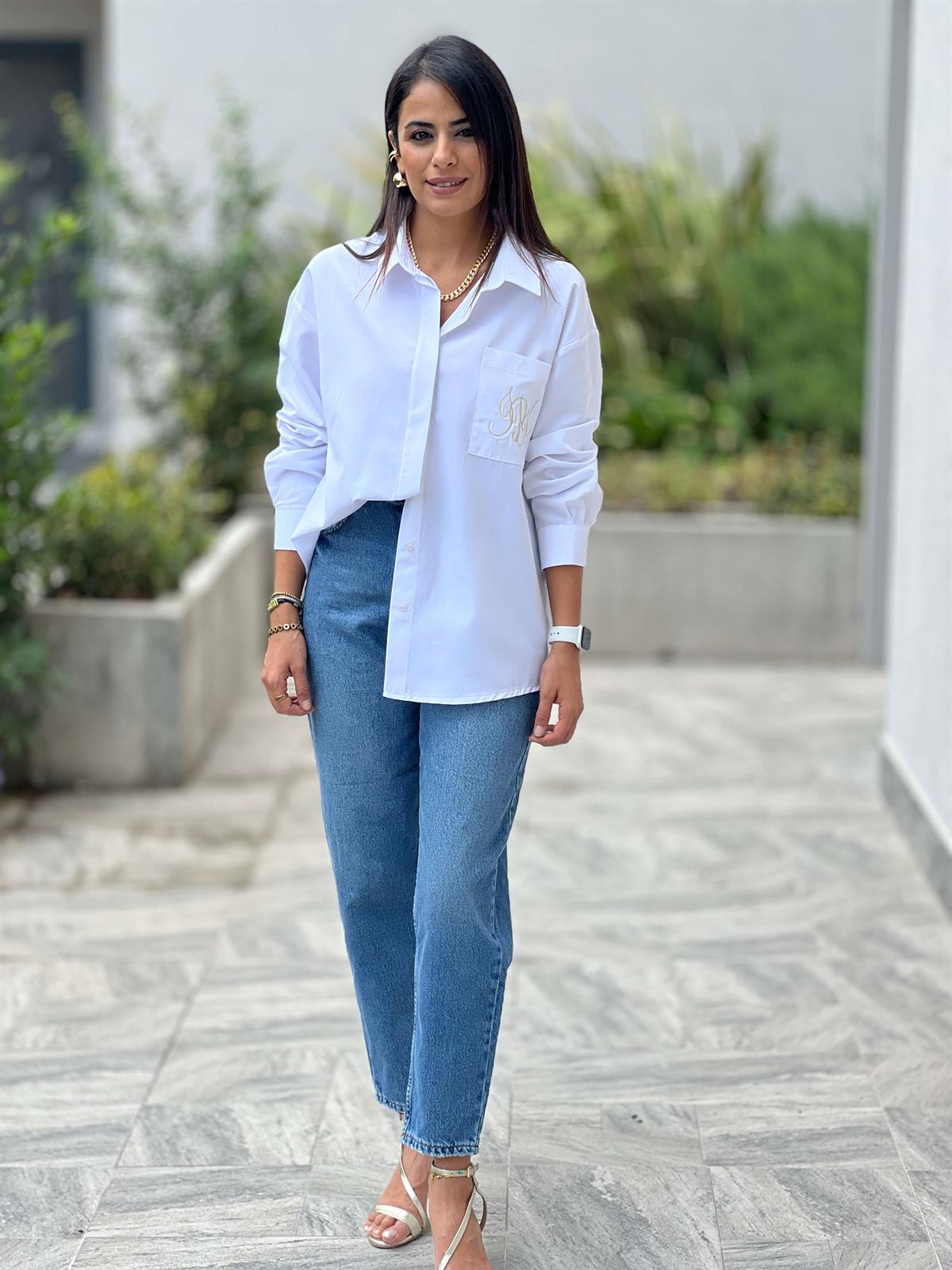 Orijinal Model Cebi İşlemeli Poplin Gömlek