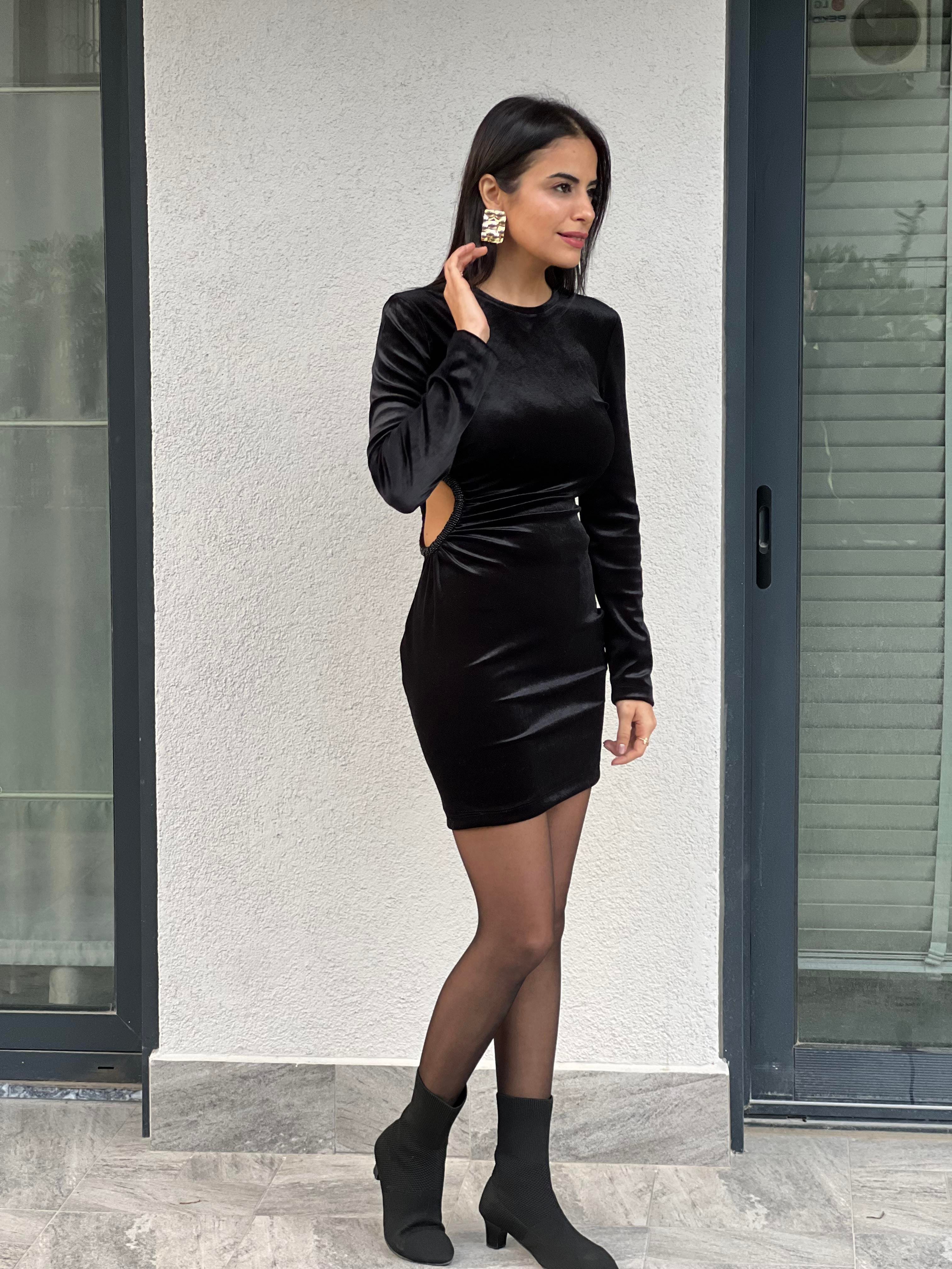 Orjinal Model Kadife Elbise Siyah