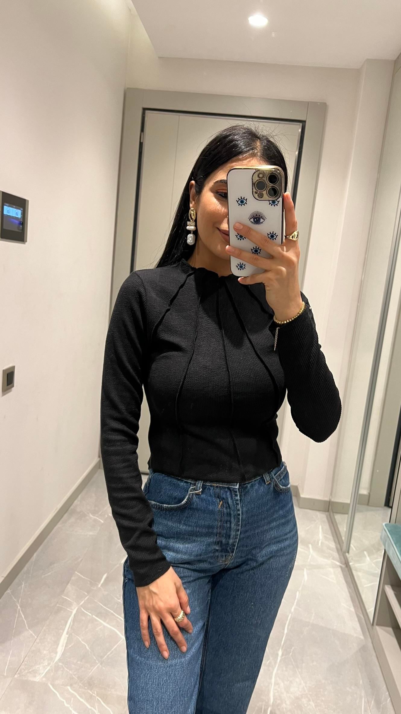 PARÇALI ZARA MODEL BLUZ SİYAH