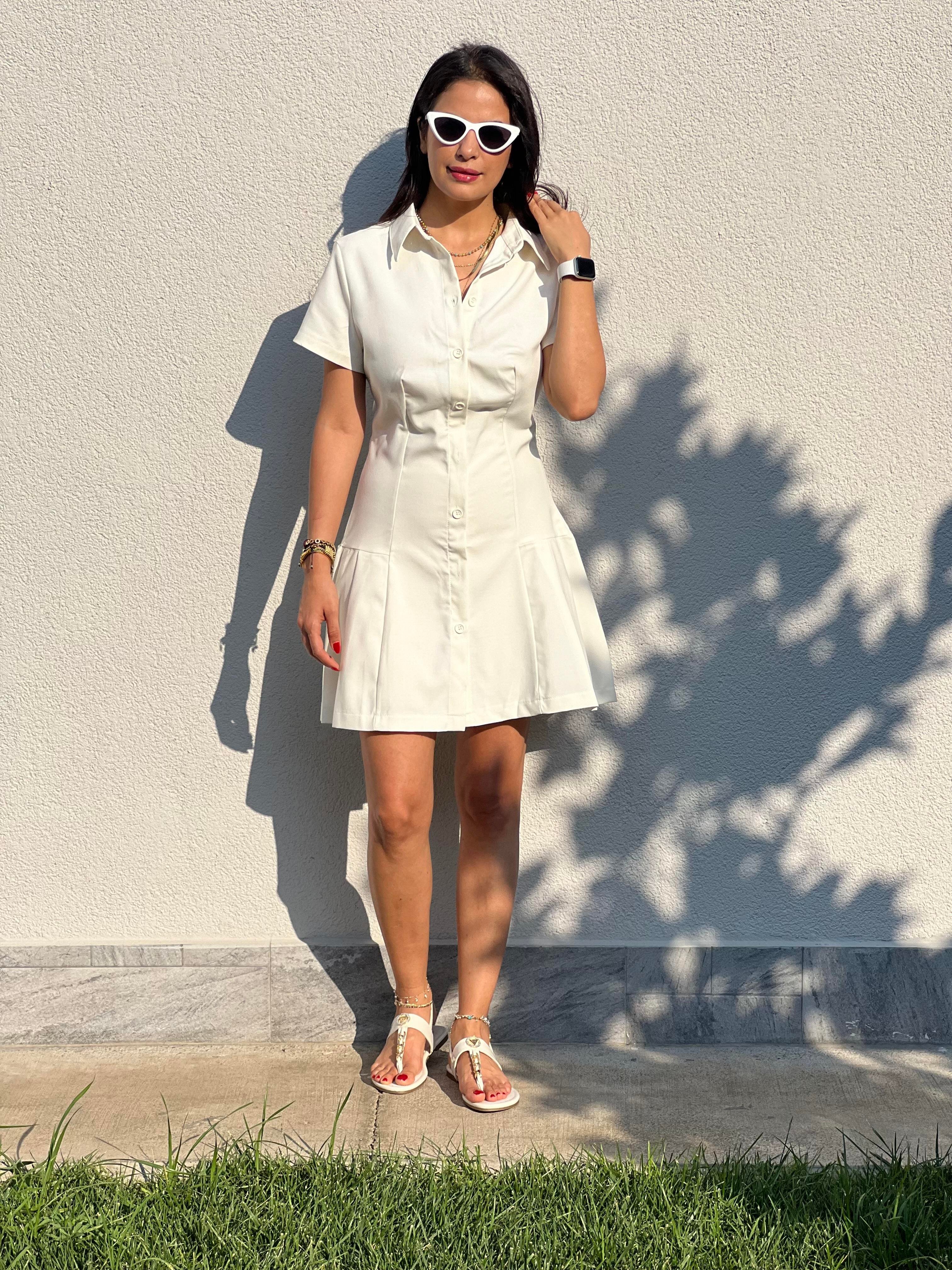 Polo Yaka Elbise Krem