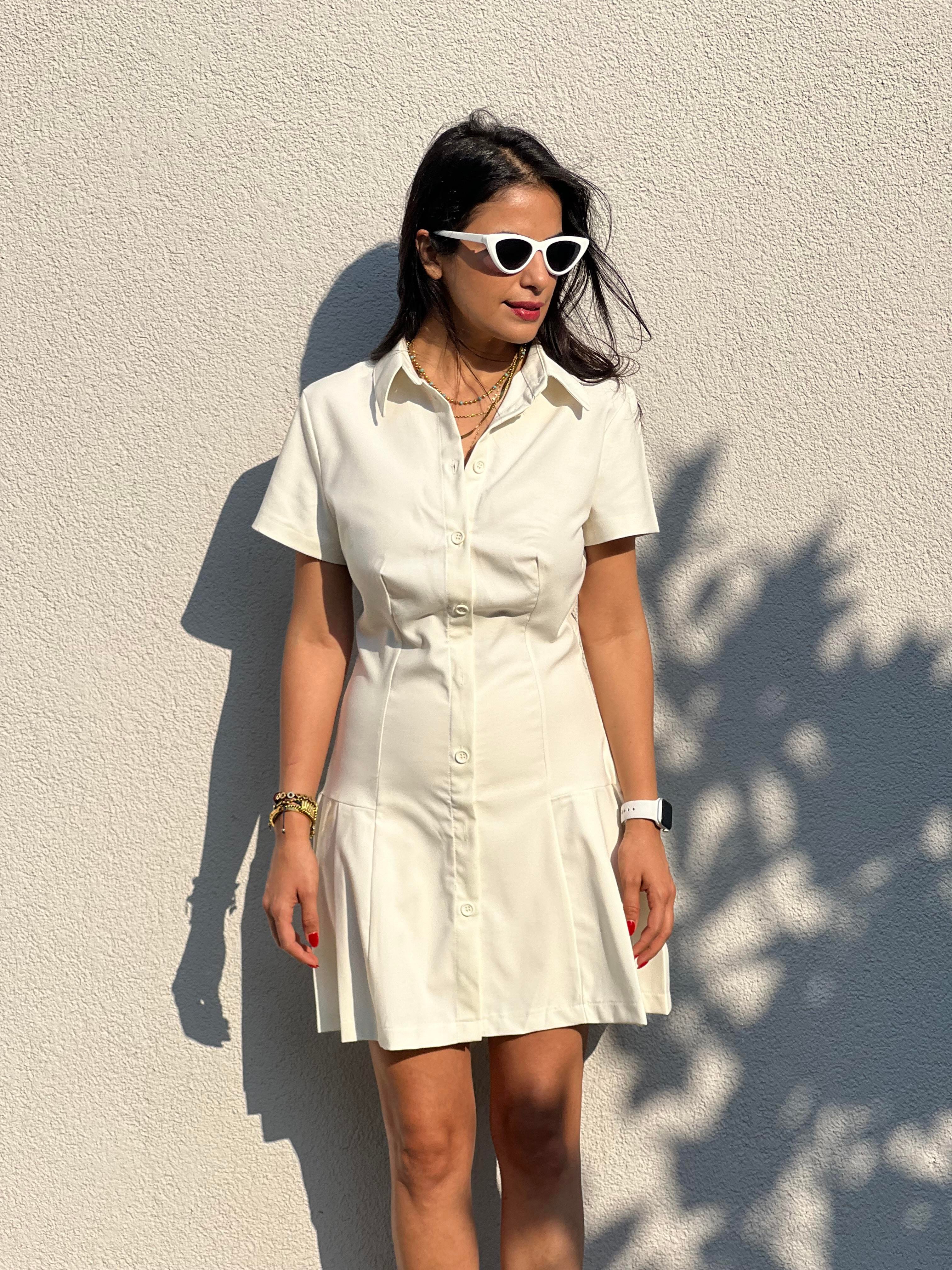 Polo Yaka Elbise Krem