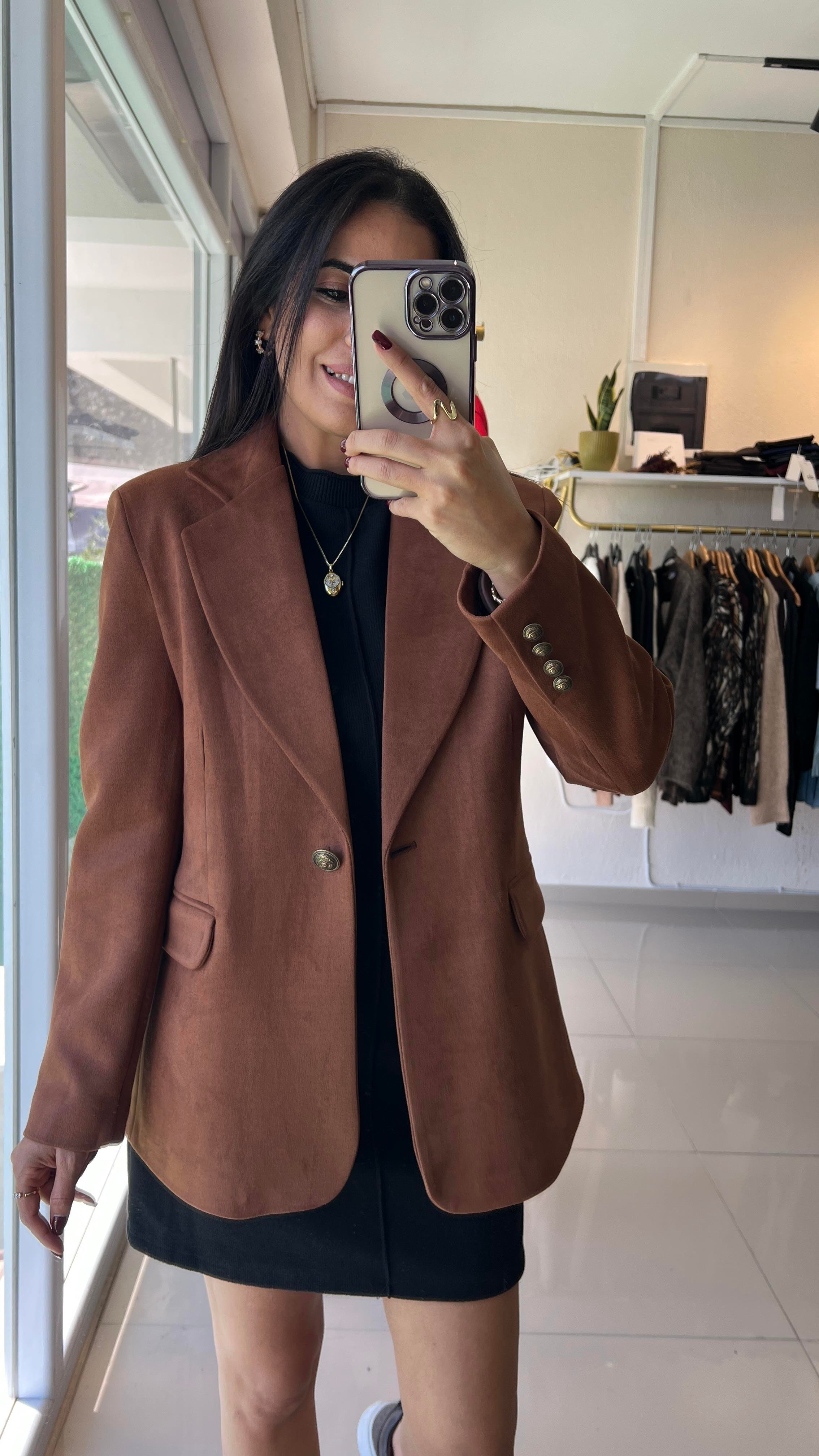 PREMİUM ASTARLI SÜET BLAZER KAHVE 