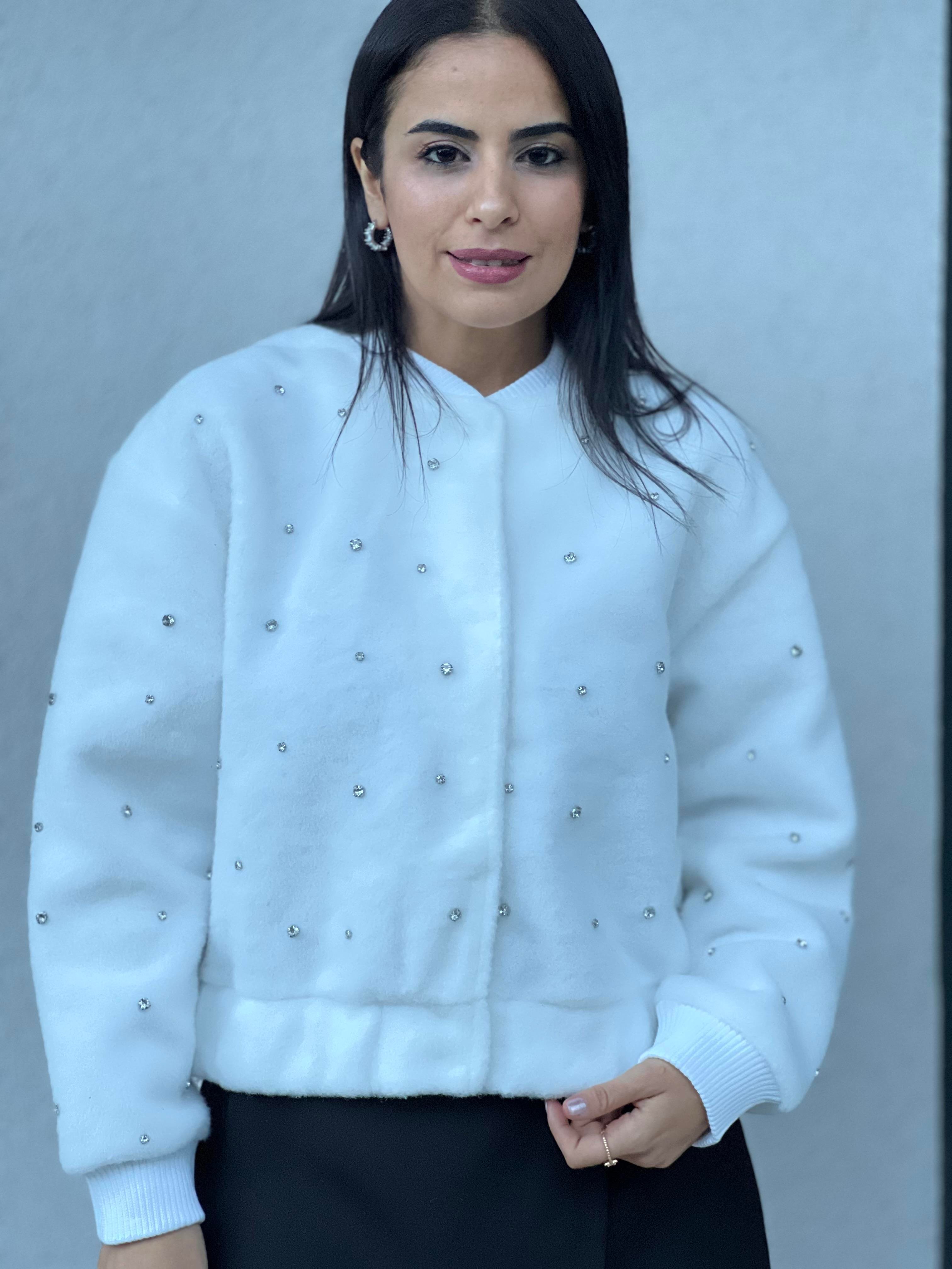 Premium Taşlı Ceket Beyaz 