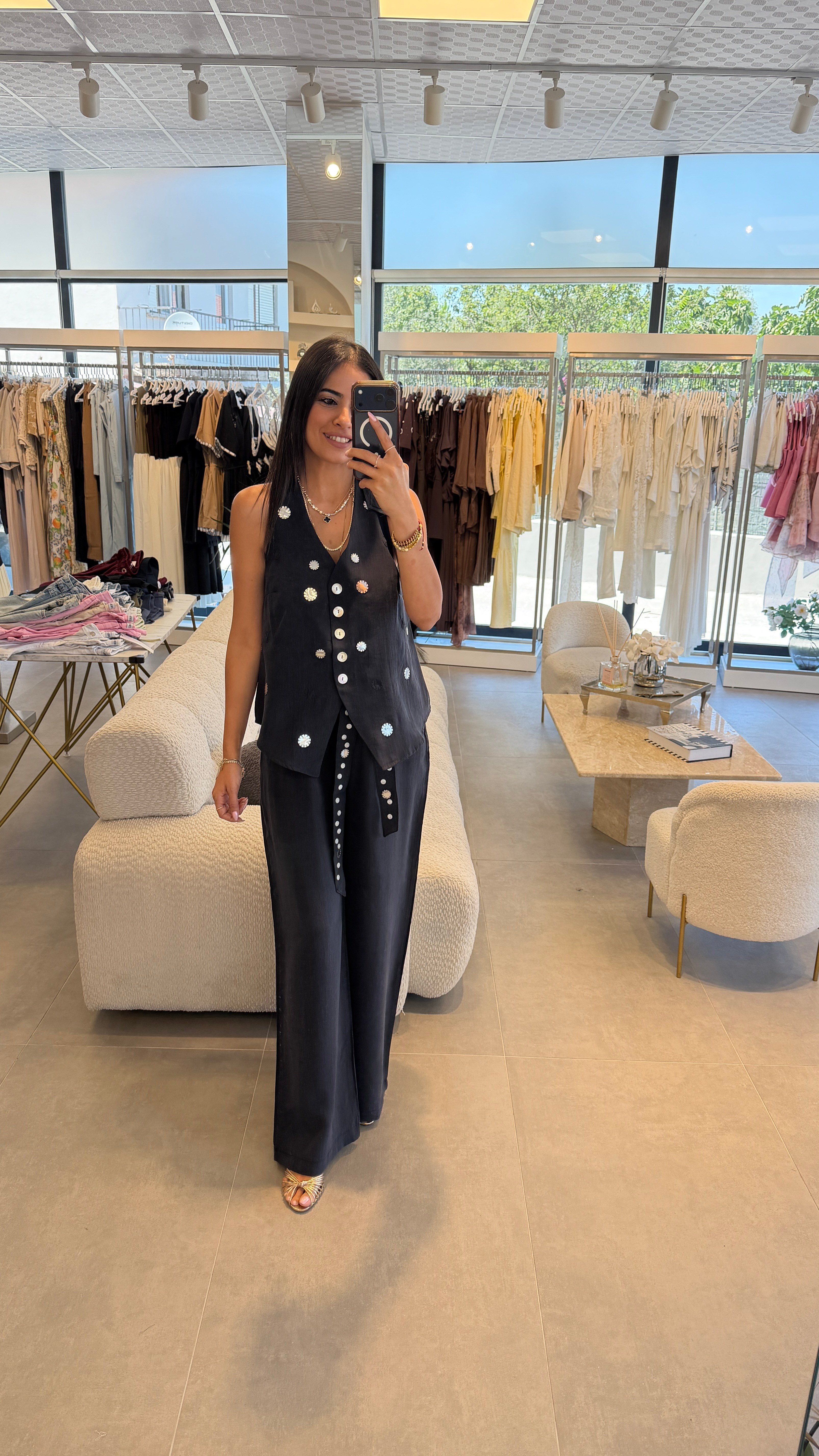 Pul Aksesuarlı , Premium Yelek & Pantolon Lacivert Takım