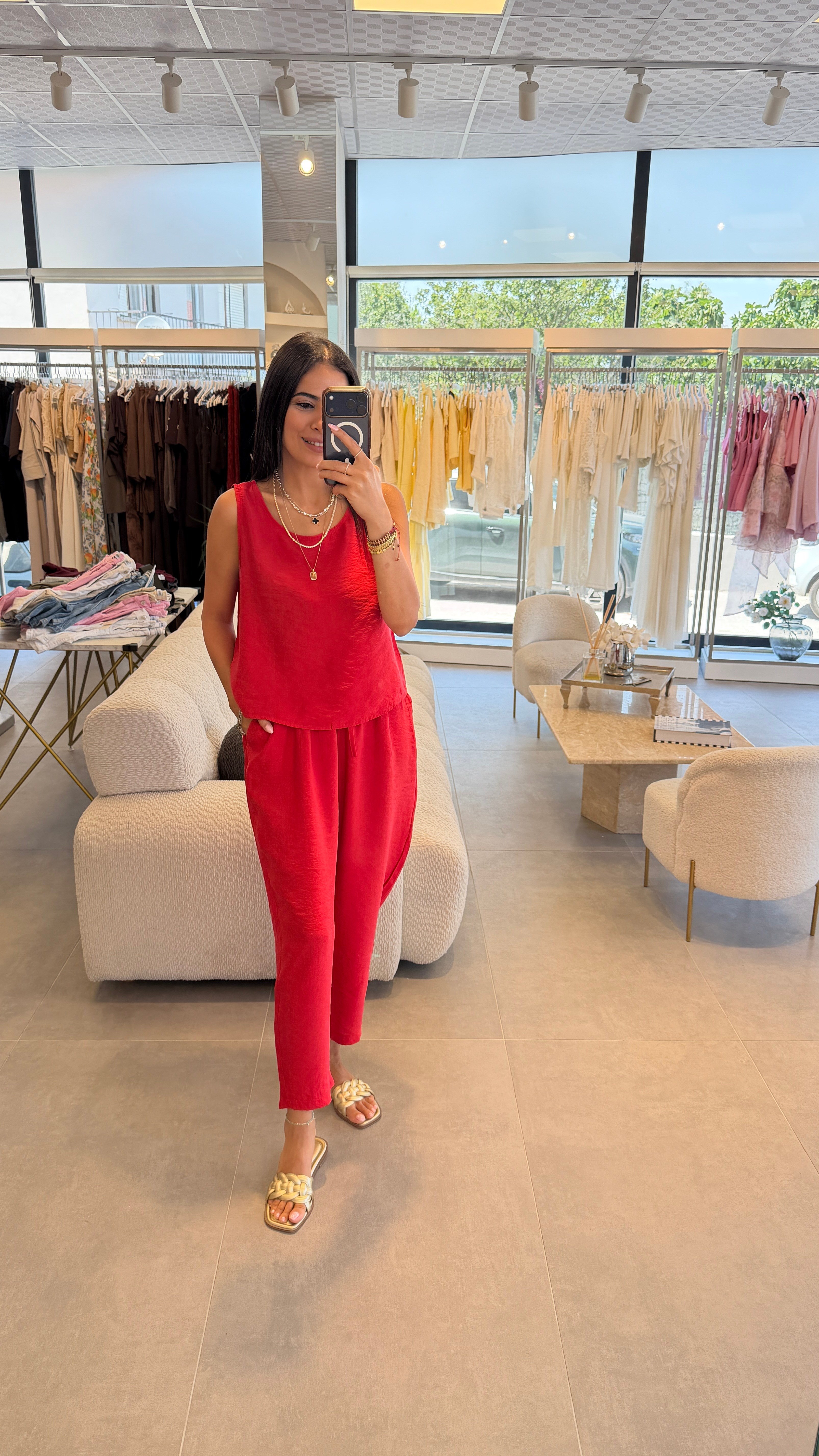 Sofie Bluz Pantolon Takım Kırmızı