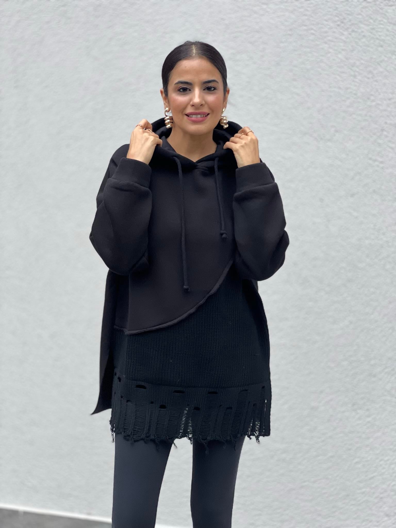 Triko Garnili Sweat SİYAH