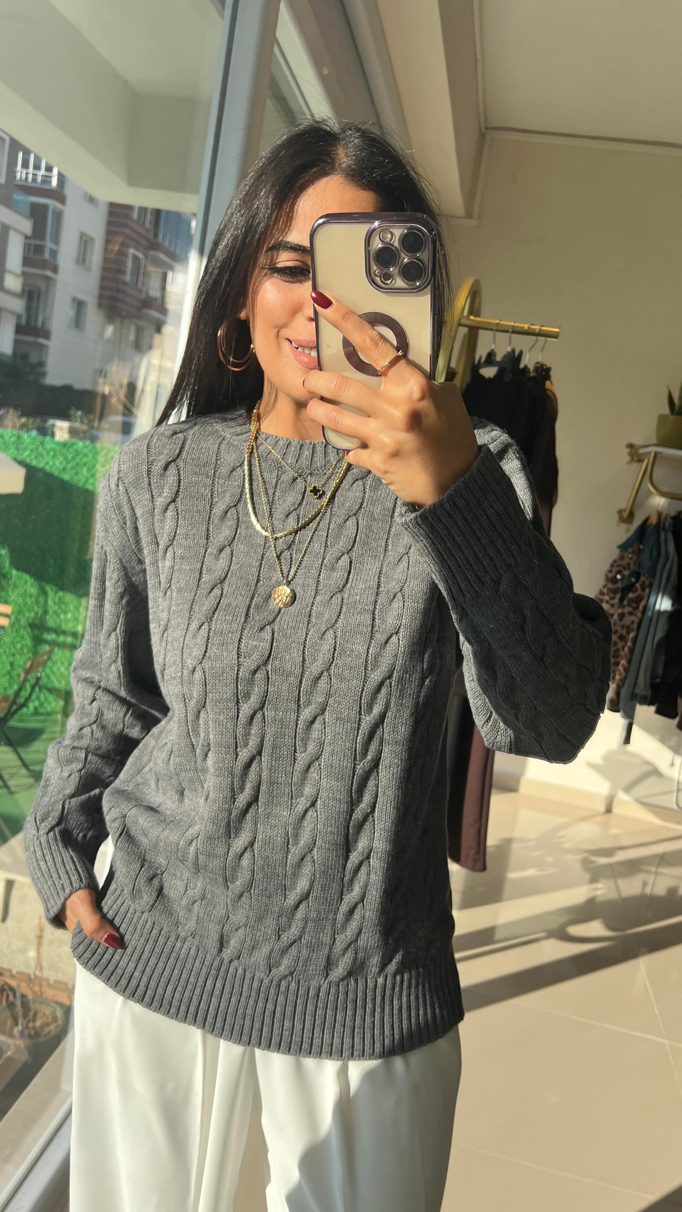 ZR MODEL SAÇ ÖRGÜ KAZAK ANTRASİT