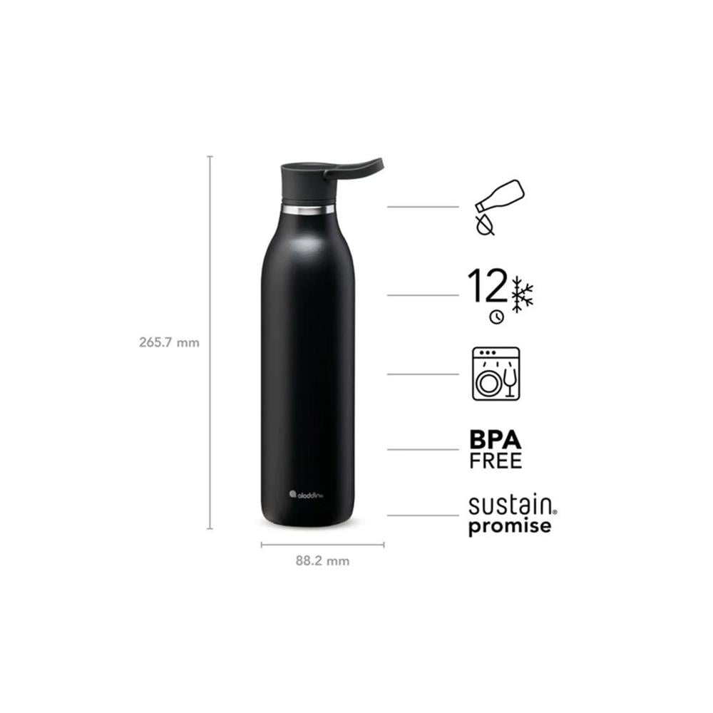 Aladdin CityLoop Thermavac eCycle Paslanmaz Çelik Su Şişesi 0.60 LT Siyah