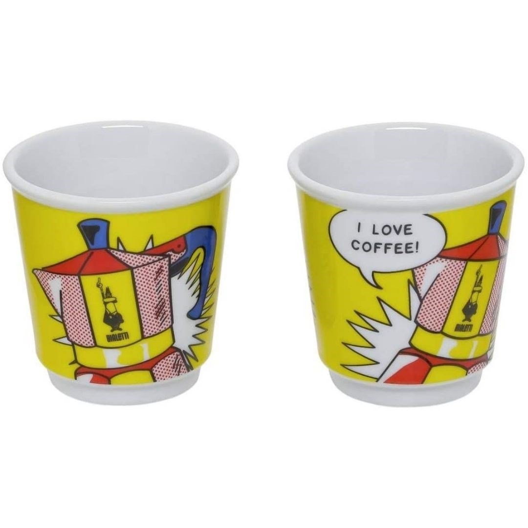 Bialetti Lichtenstein Mini Express Moka Pot 2 Cup + 2 Fincan Sarı