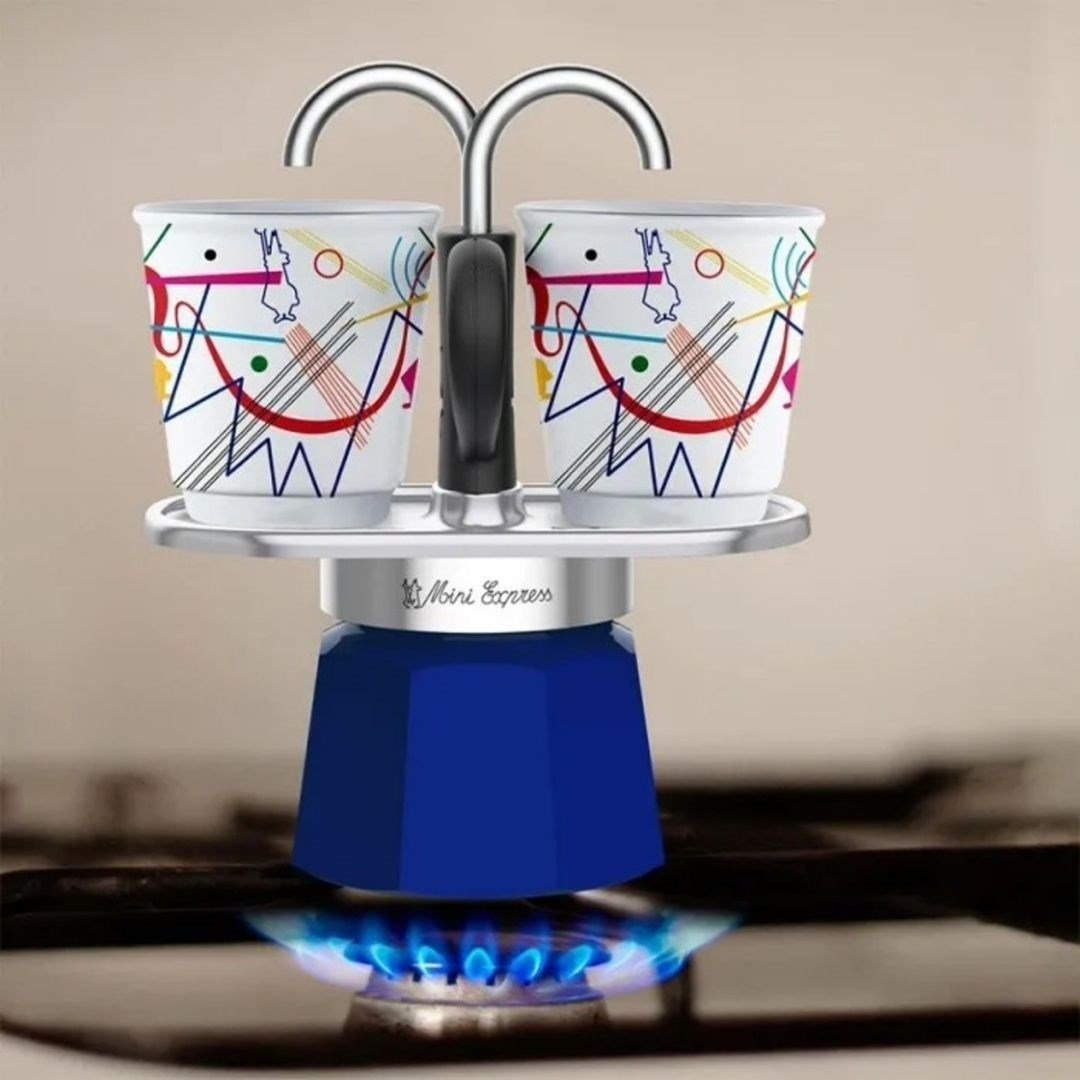 Bialetti Mini Express Kandinsky Moka Pot Seti + 2 Espresso Fincanı