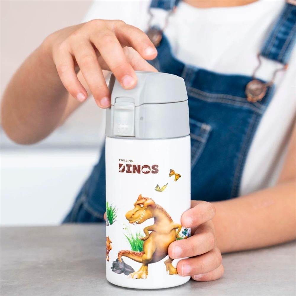 DİNOS MATARA | 350 ML | PASLANMAZ ÇELİK | BEYAZ GRİ