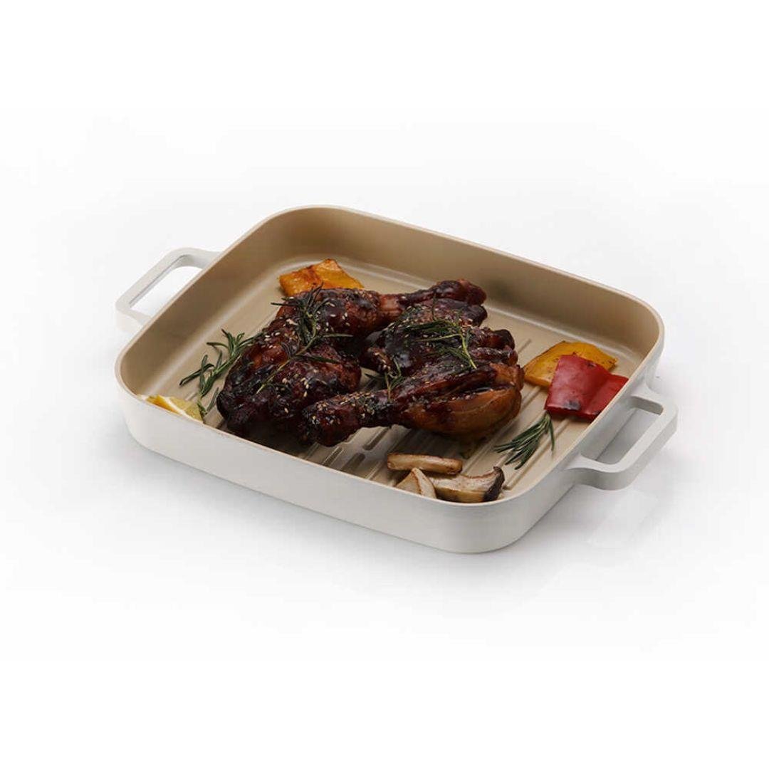 Fika Dikdörtgen Alüminyum Grill Tava 28 Cm Bej