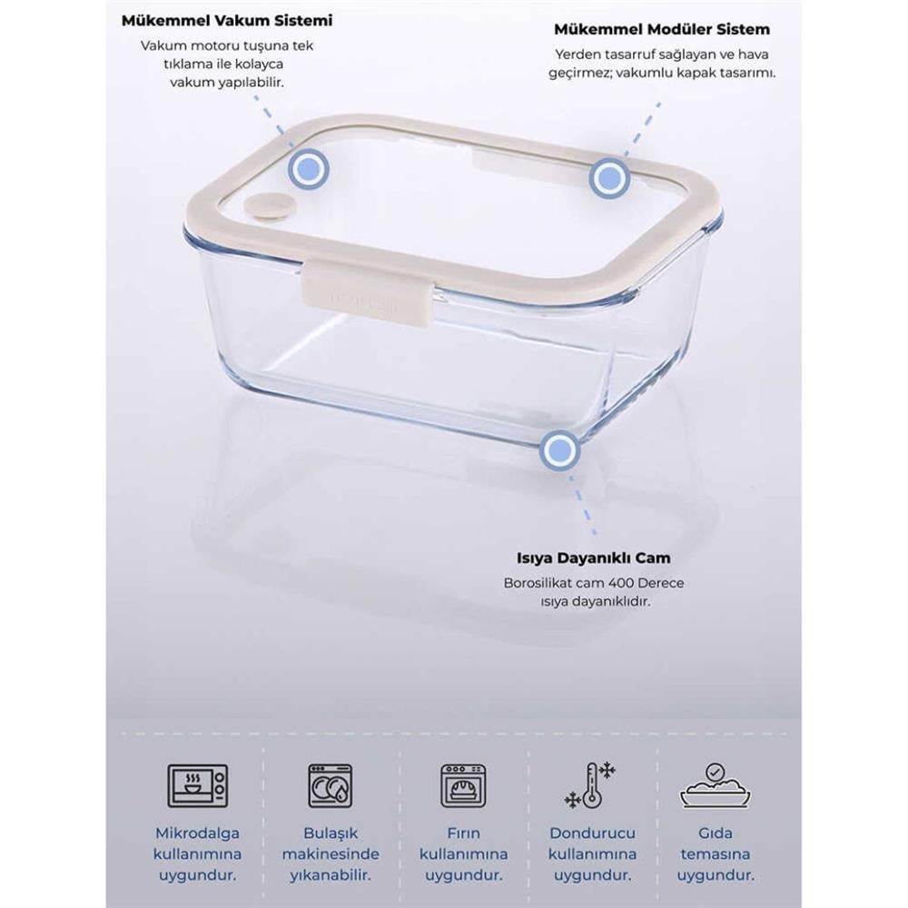 Fika Glace Vakumlu Cam Saklama Kabı 1900 ML.Bej