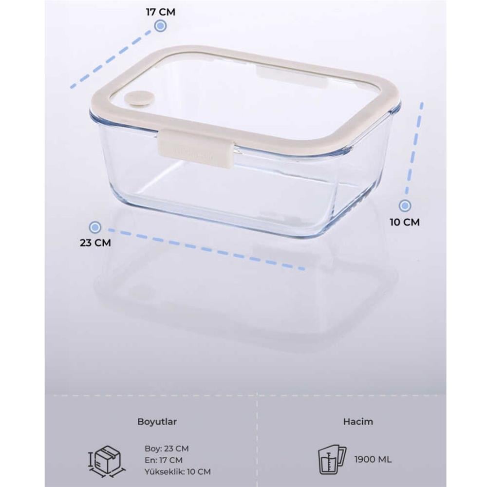 Fika Glace Vakumlu Cam Saklama Kabı 1900 ML.Bej