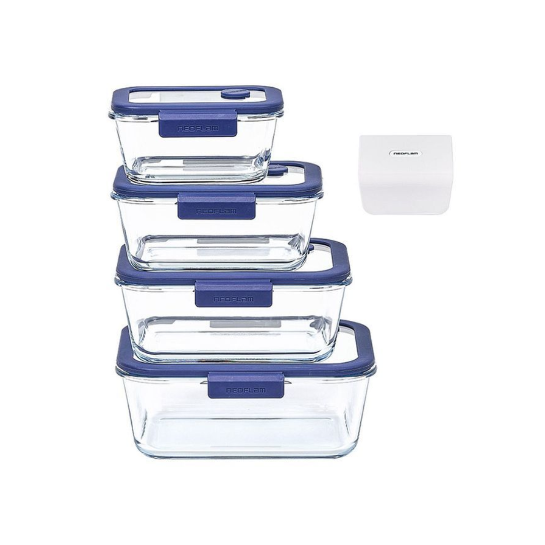 Fika Glace Vakumlu Cam Saklama Kabı Seti Mavi 5 Parça