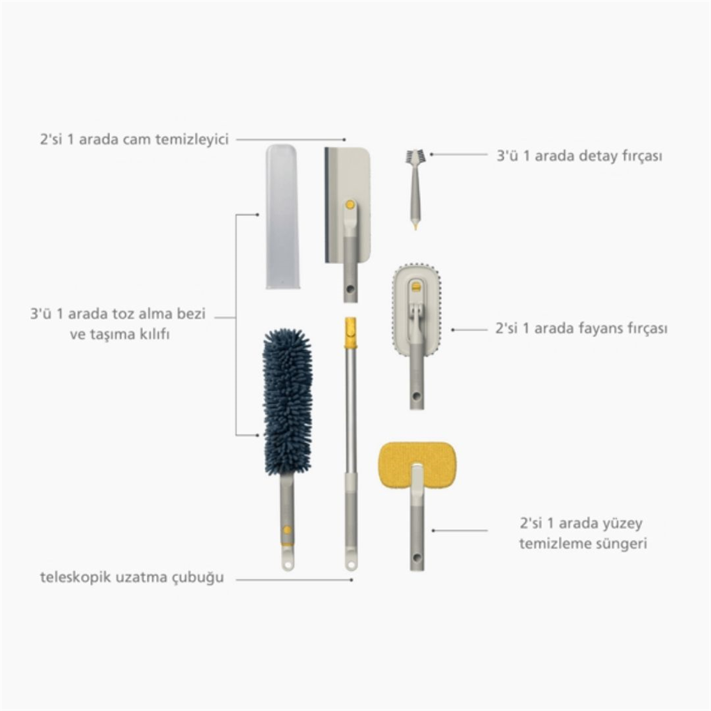 Joseph Joseph CleanTech™ 6 Parçalı Temizlik Araçları Seti - Akıllı Stantlı Mikrofiber Ev Temizlik Seti