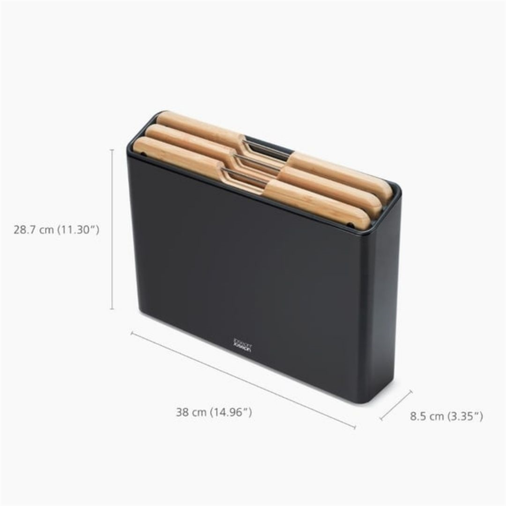 Joseph Joseph Folio™ Steel 3'lü Bambu Kesme Tahtası Seti - Siyah Paslanmaz Çelik Kutulu