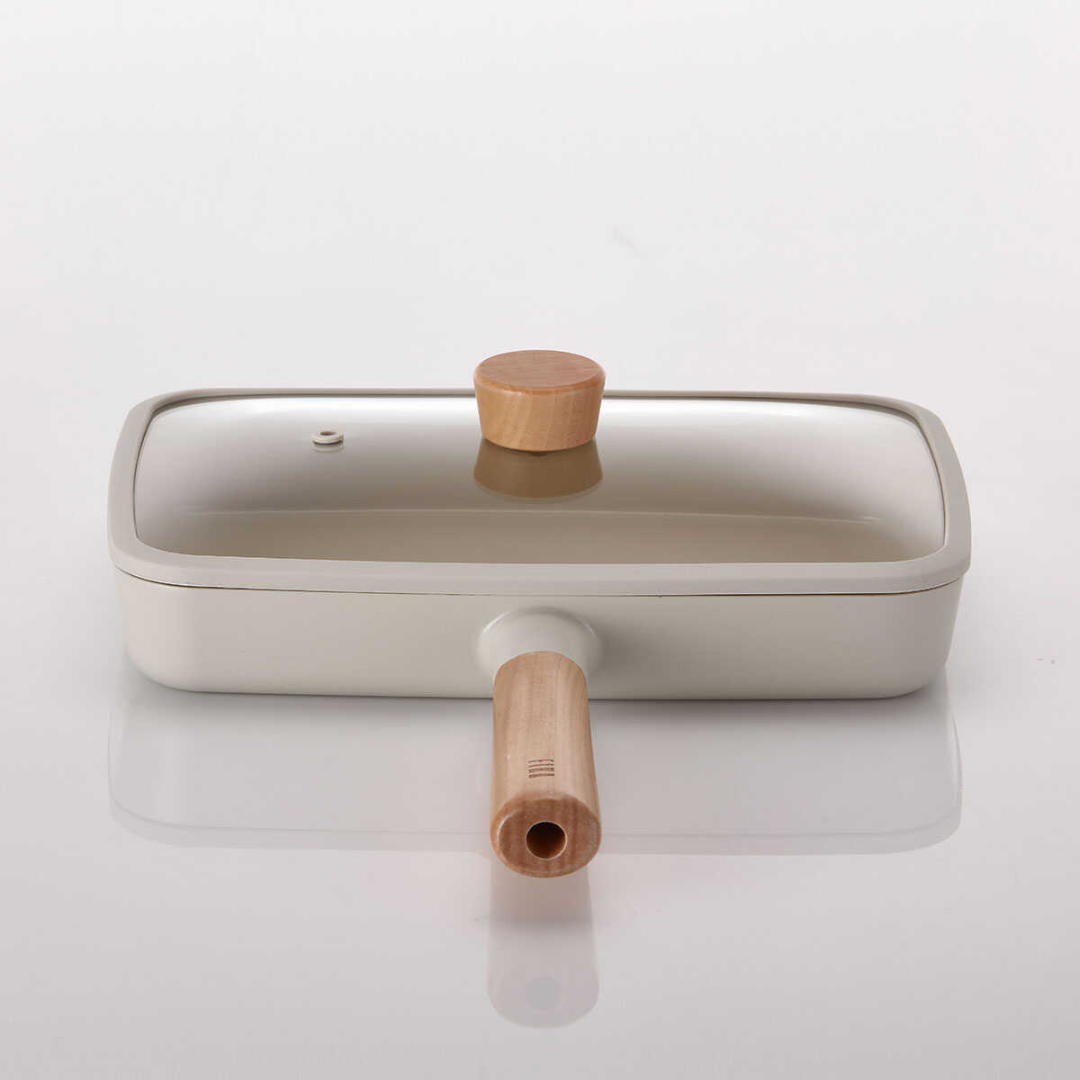 Neoflam Fika Alüminyum Döküm Dörtgen Tava 29Cm Cam Kapaklı Bej