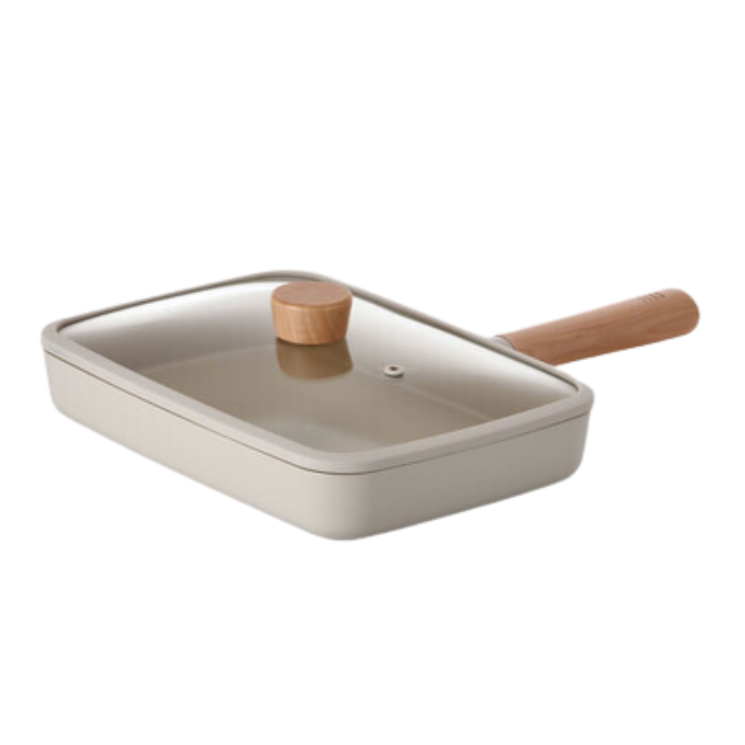 Neoflam Fika Alüminyum Döküm Dörtgen Tava 29Cm Cam Kapaklı Bej