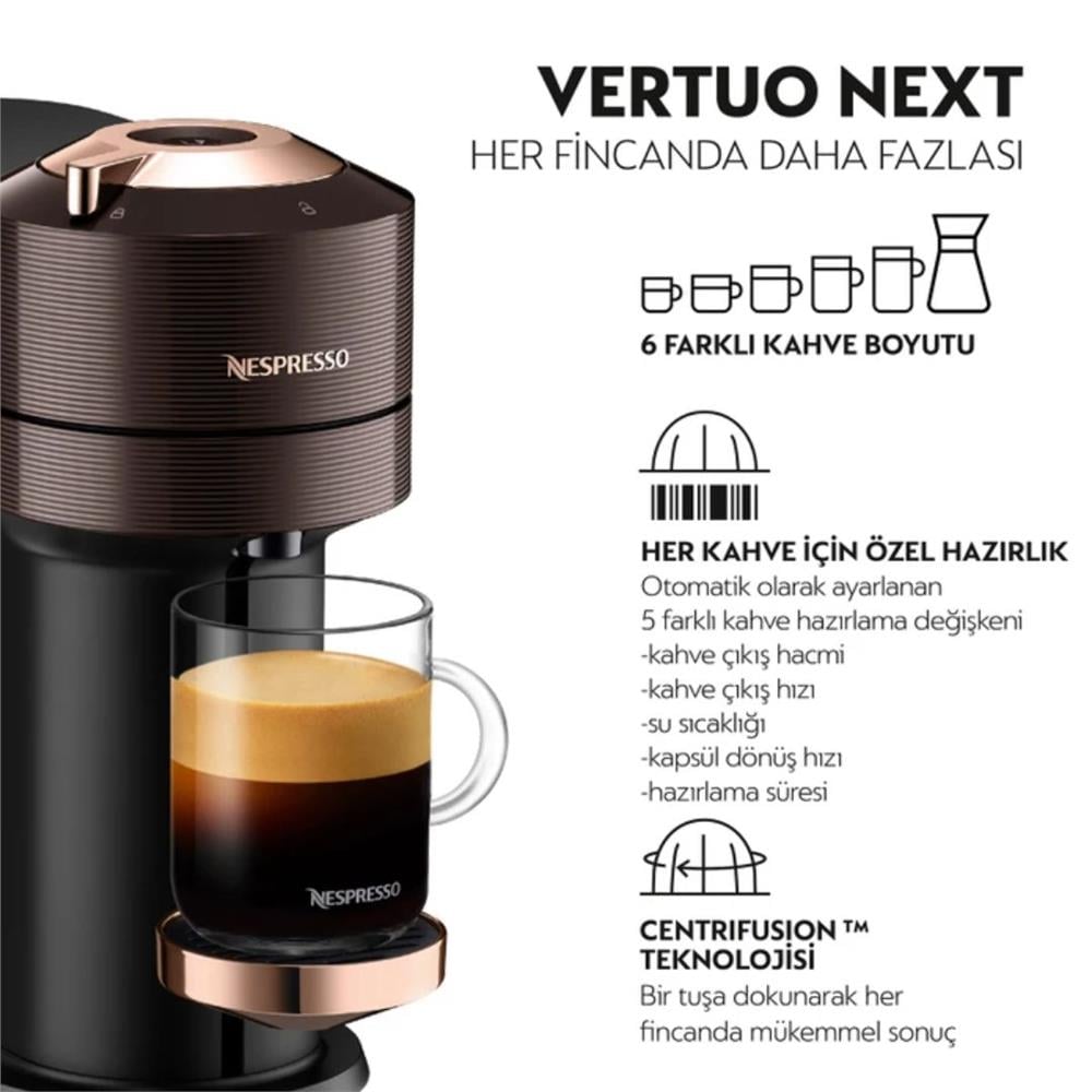 Nespresso Vertuo Next Premium Bronz Kahverengi Kahve Makinesi ve Süt Köpürtücü
