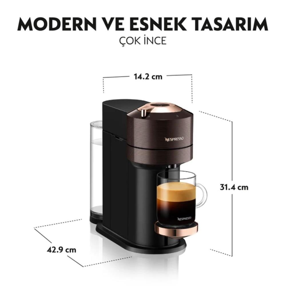Nespresso Vertuo Next Premium Bronz Kahverengi Kahve Makinesi ve Süt Köpürtücü