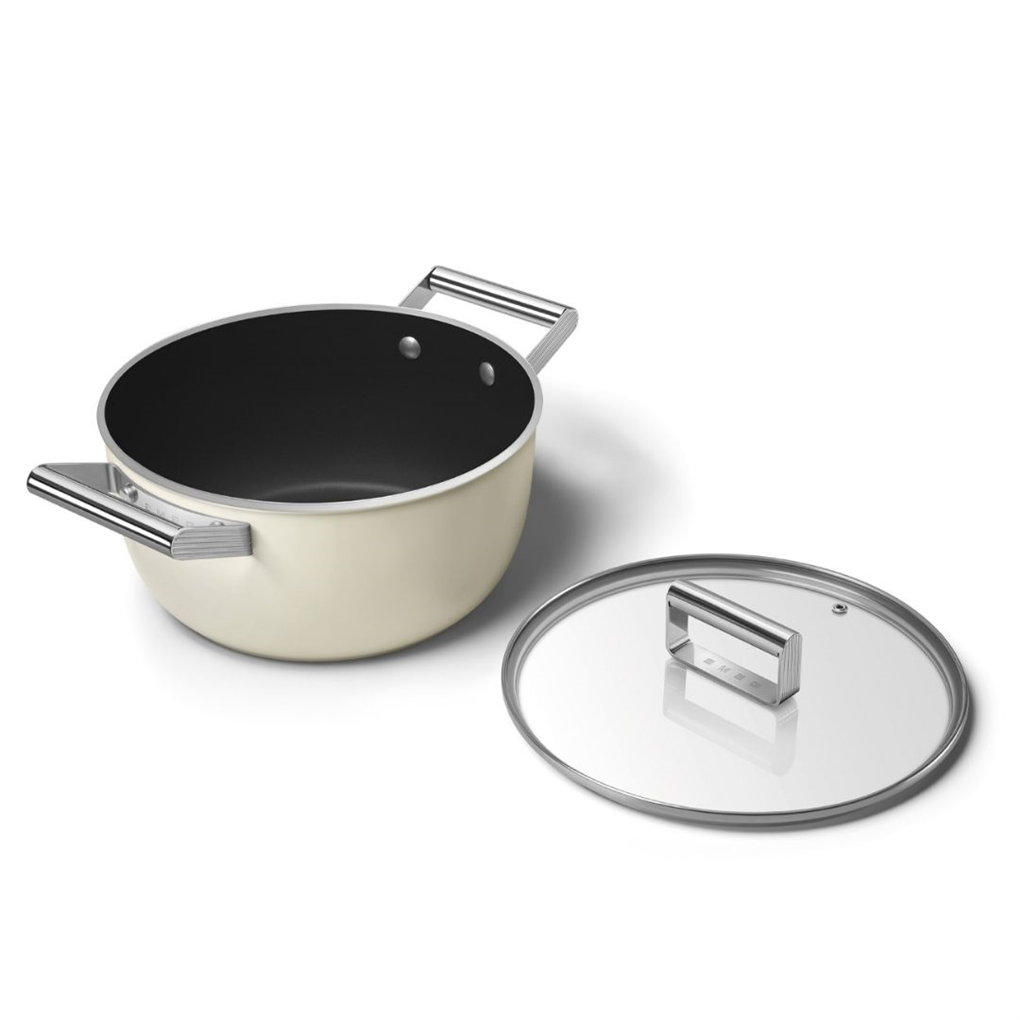Smeg 50's Style Retro CSF2412CRM Kapaklı Derin Tencere 24 cm - Mat Krem