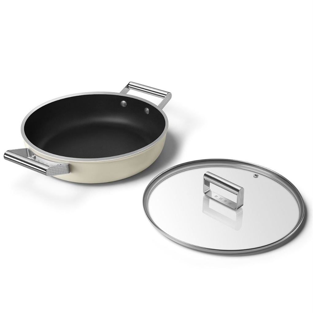 Smeg 50's Style Retro DPF2812CRM Kapaklı Derin Sote Tenceresi 28 cm - Mat Krem