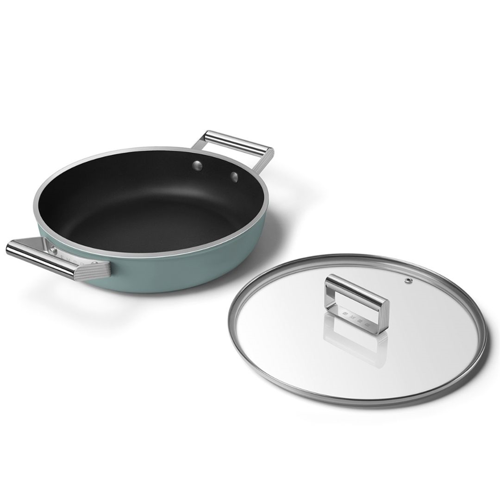 Smeg 50's Style Retro DPF2812EGM Yapışmaz Seramik Derin Sote Tenceresi 28 cm - Mat Zümrüt Yeşili