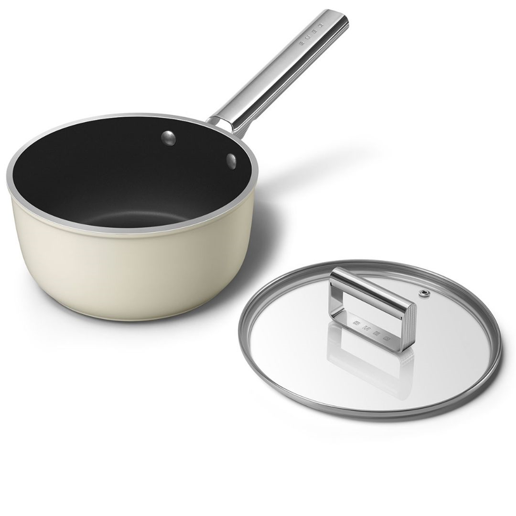 Smeg 50's Style Retro SPF2012CRM Yapışmaz Seramik Sos Tenceresi 20 cm - Mat Krem
