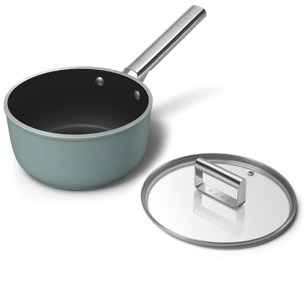 Smeg 50's Style Retro SPF2012EGM Yapışmaz Seramik Sos Tenceresi 20 cm - Mat Zümrüt Yeşili
