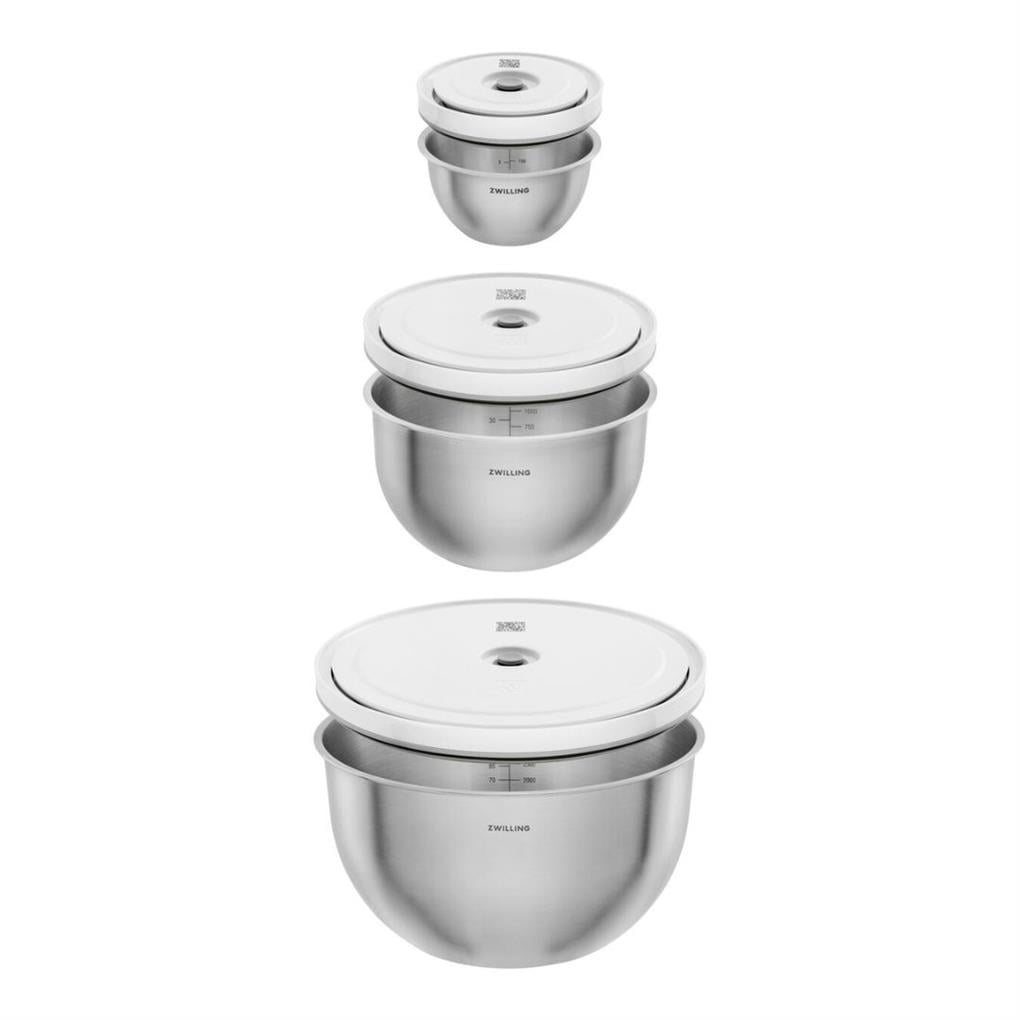 ZWILLING Fresh & Save BOWLSVacuum bowl set S/M/L / 6-parça, paslanmaz çelik, Gümüş Beyazı
