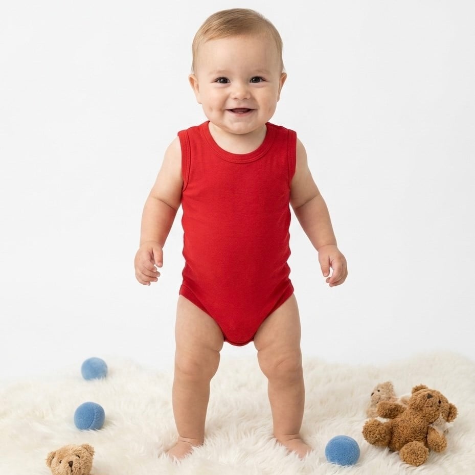 Kırmızı Çıtçıtlı Atlet Bebek Badi 0-3-6-9-12 Ay