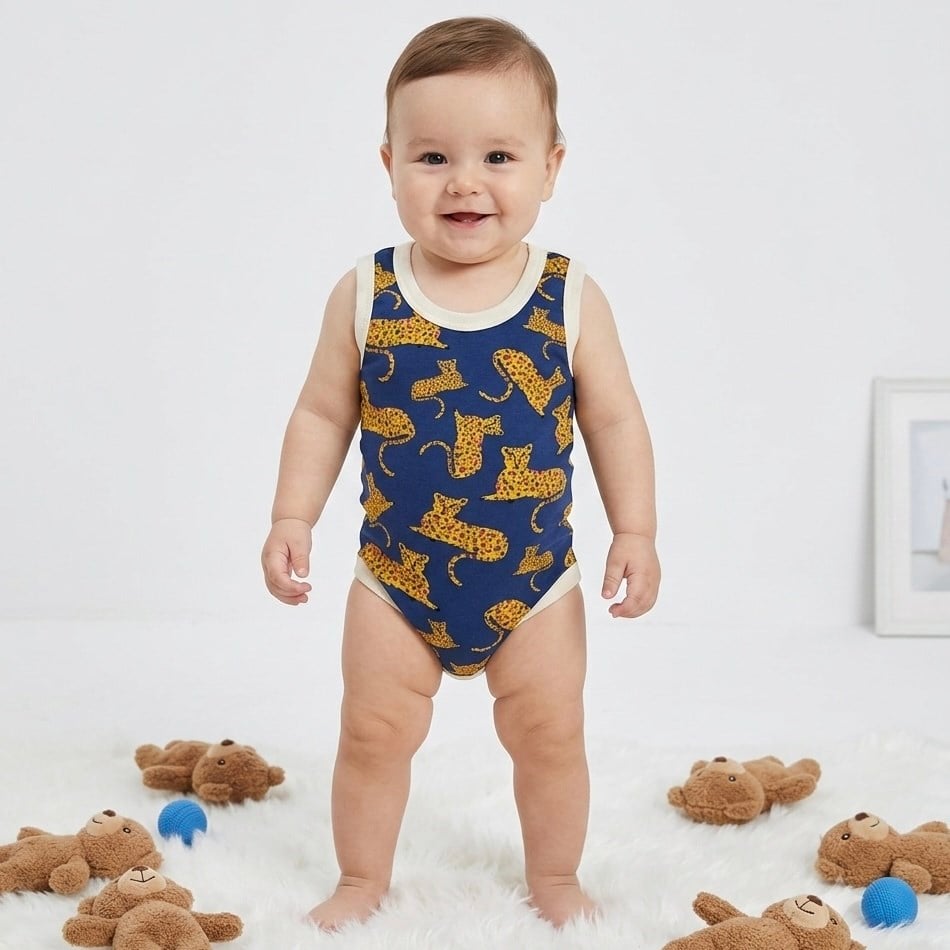 Leopar Baskılı Çıtçıtlı Atlet Bebek Badi 0-2 Yaş