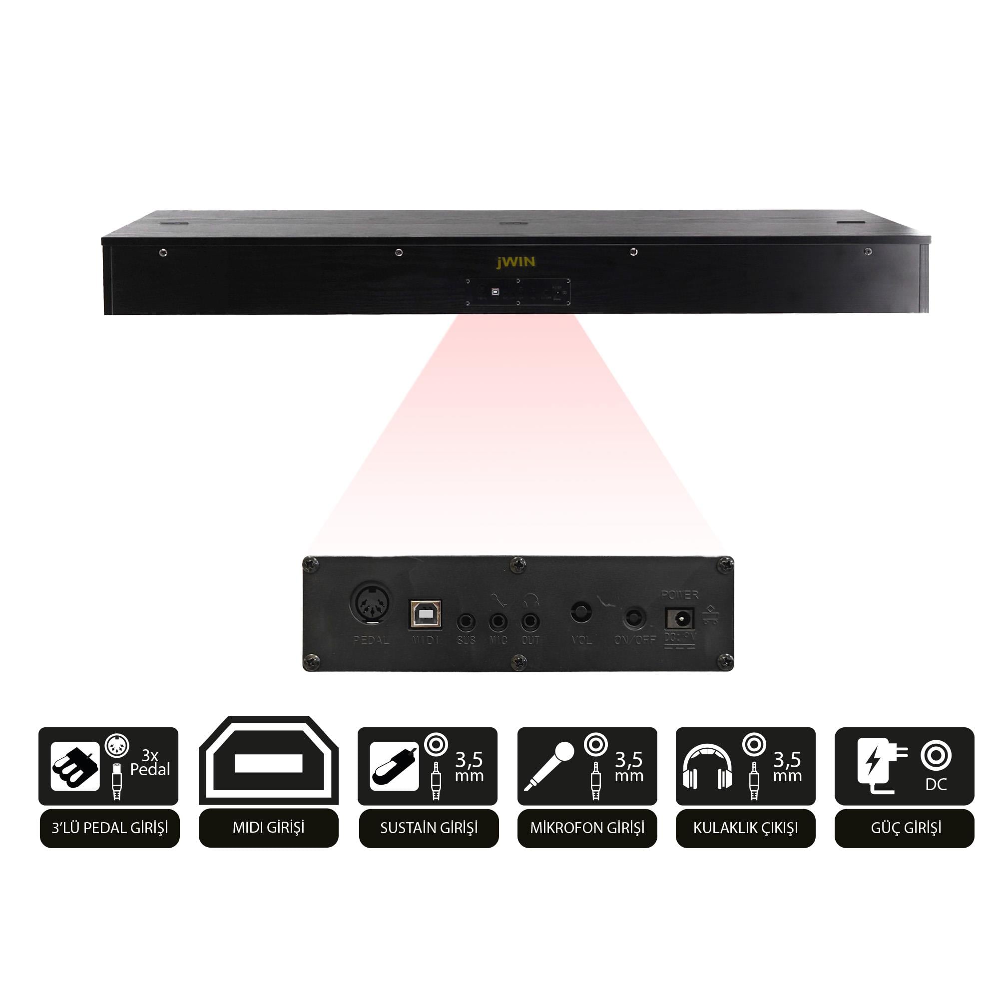 Jwin Sapphire SDP-145Çekiç Aksiyonlu 88 Tuşlu Dijital Piyano - Siyah