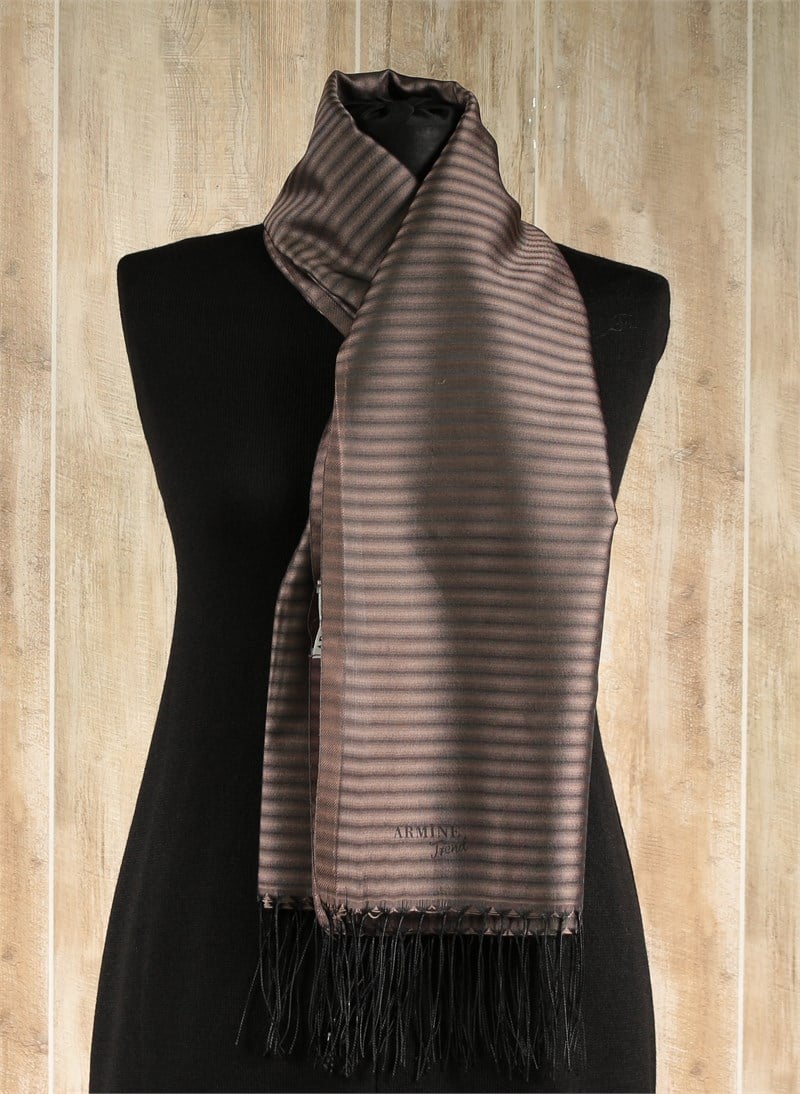 Armine Trend Gölge Çizgili Tafta Şal -GS03 - Siyah / Vizon