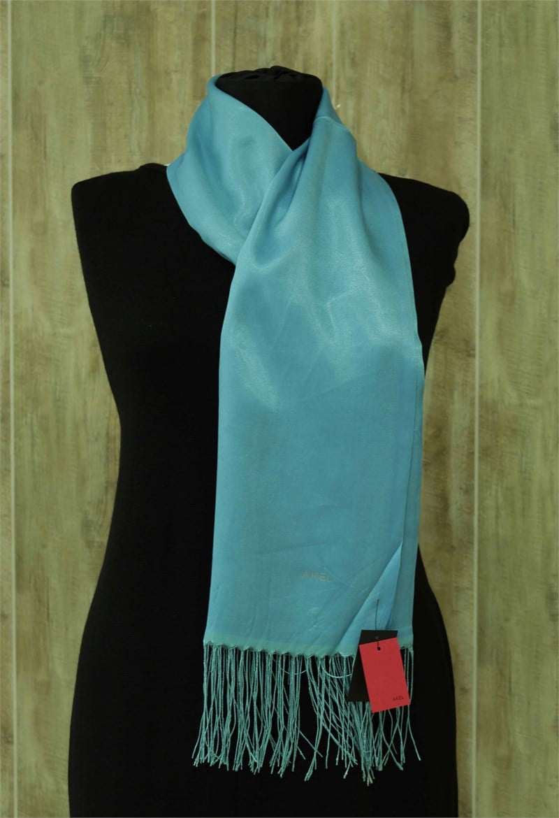 Akel Poly/Viskon Saçaklı Şal - Bebe Mavisi - 41