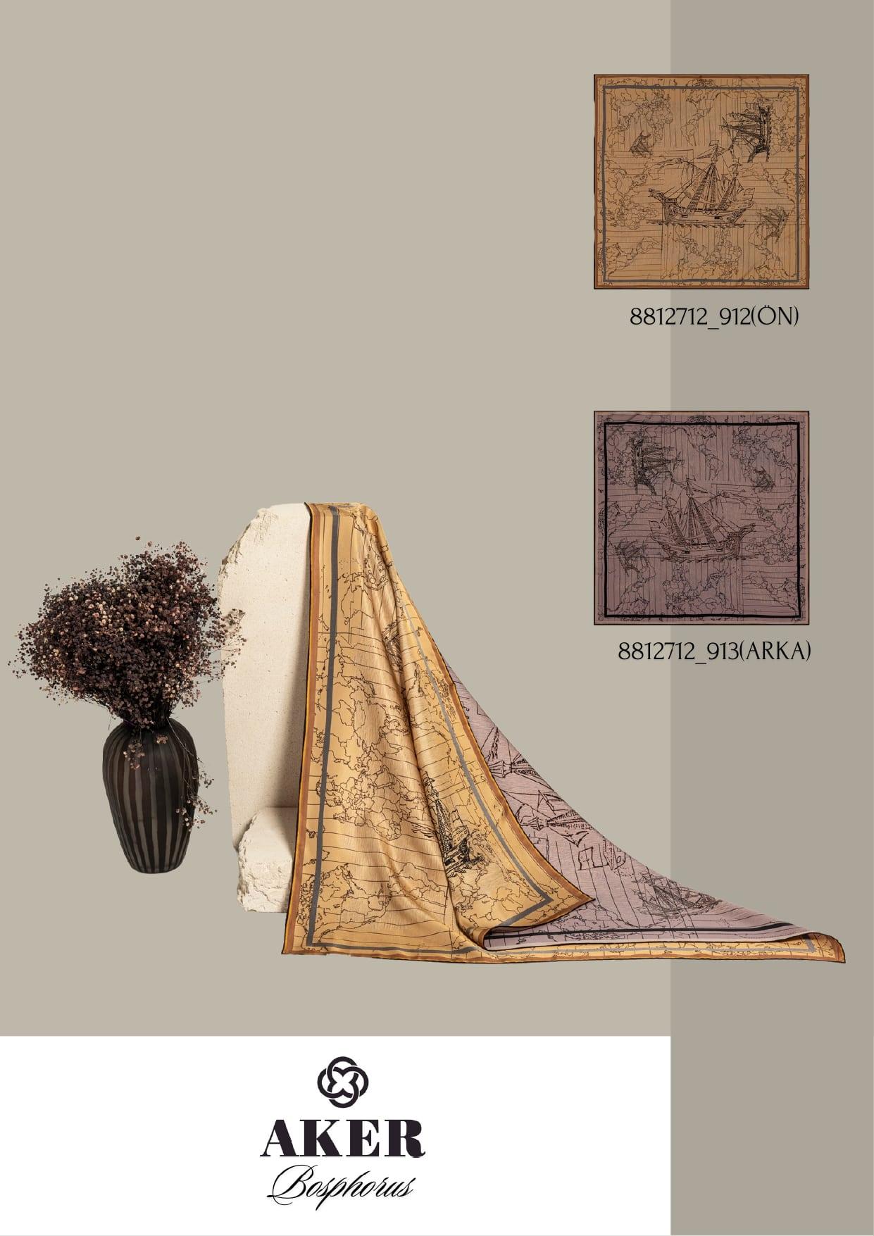 Aker Bosphorus Serisi, Çift Taraflı İpek Eşarp - 8812712-913 - Tivil