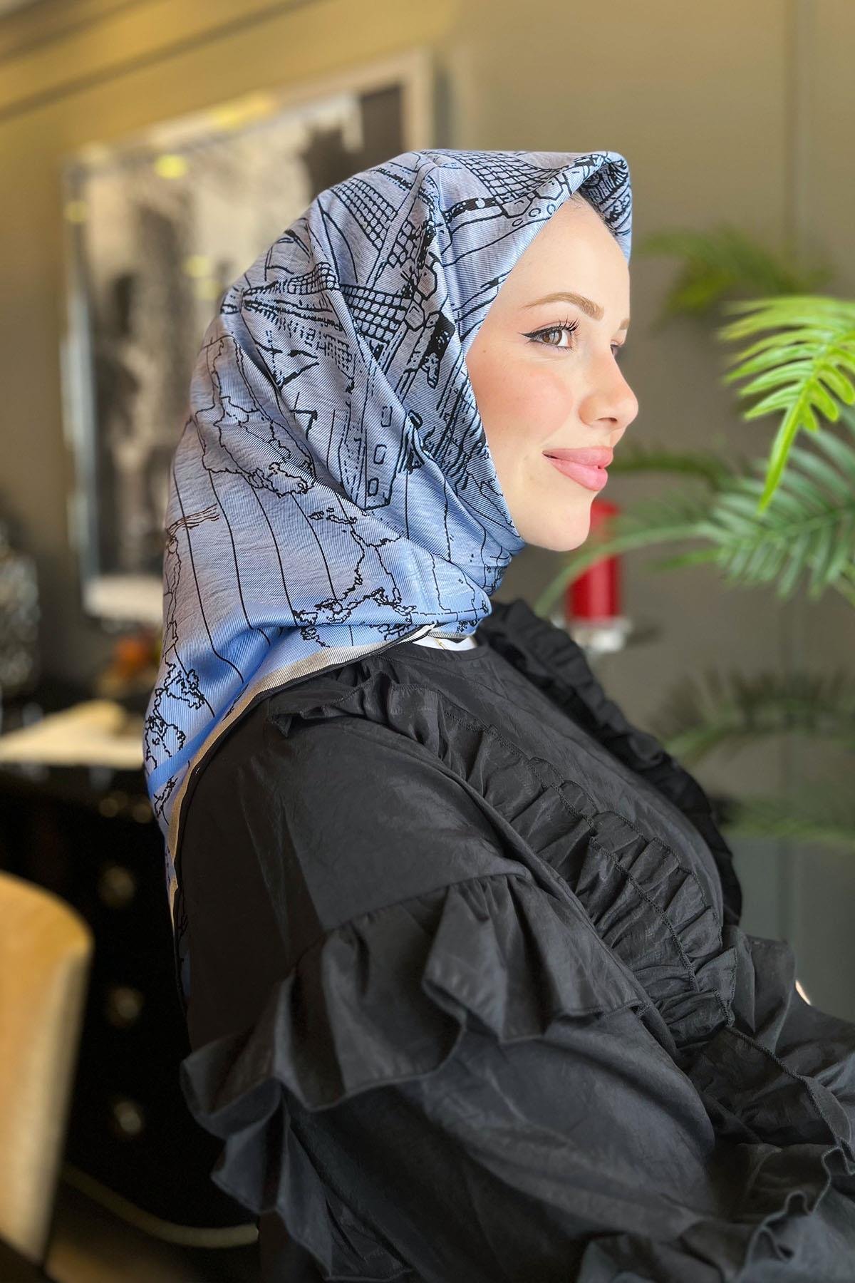 Aker Bosphorus Serisi, Çift Taraflı İpek Eşarp - 8812712-911 - Tivil