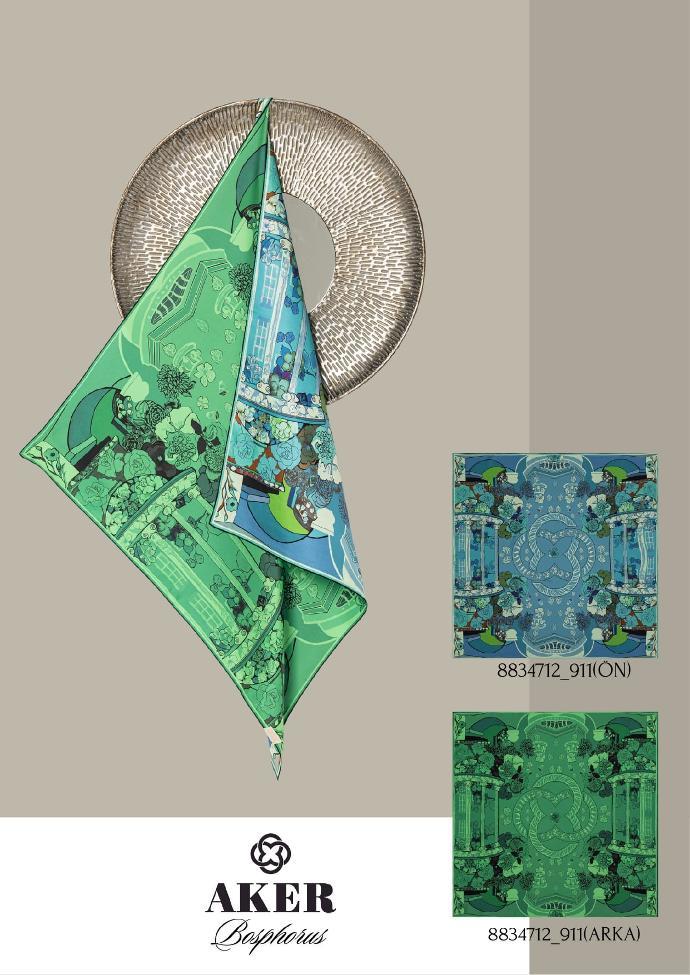 Aker Bosphorus Serisi, Çift Taraflı İpek Eşarp - 8834712-911 - Tivil