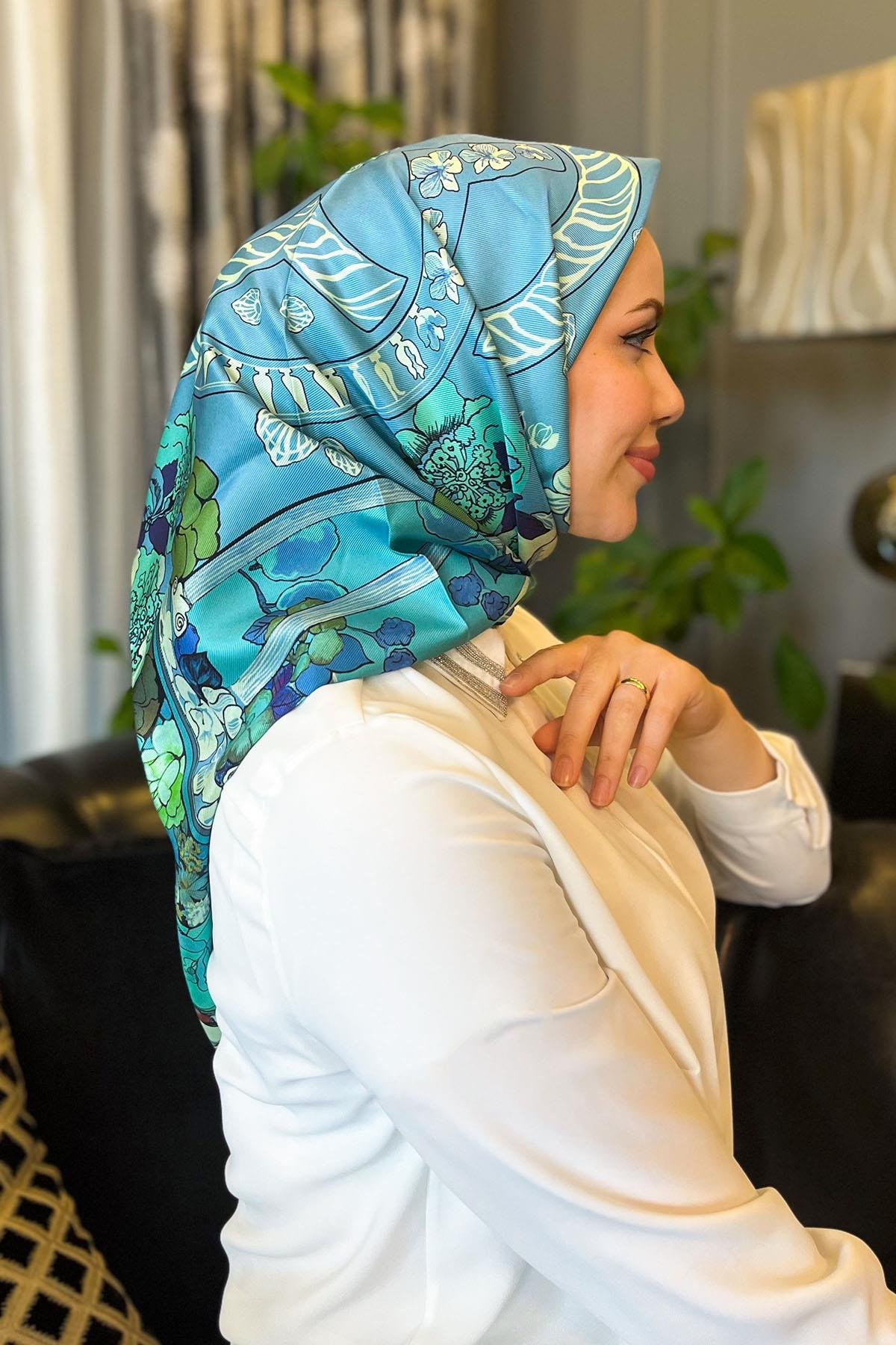 Aker Bosphorus Serisi, Çift Taraflı İpek Eşarp - 8834712-911 - Tivil