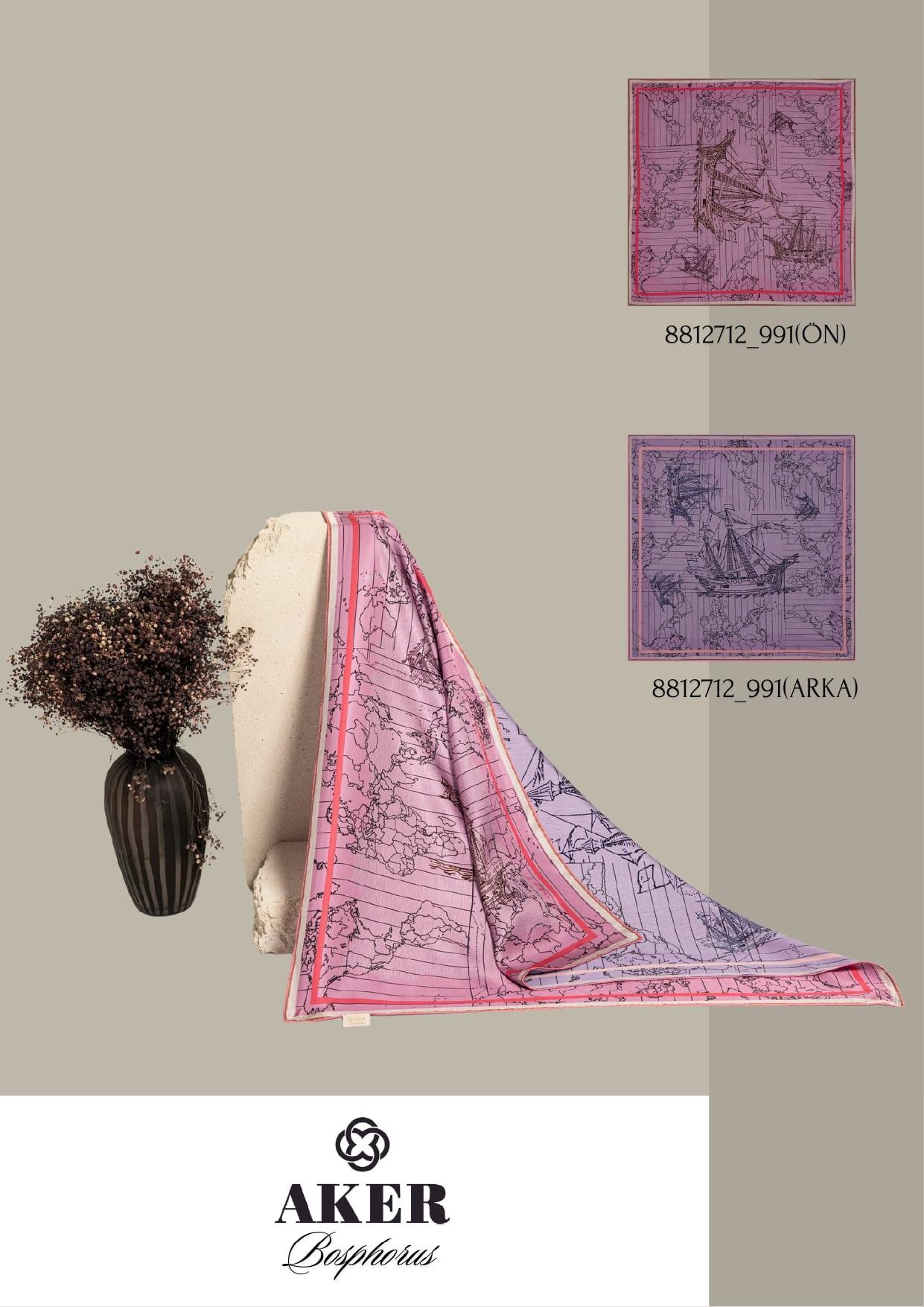 Aker Bosphorus Serisi, Çift Taraflı İpek Eşarp - 8812712-991 - Tivil