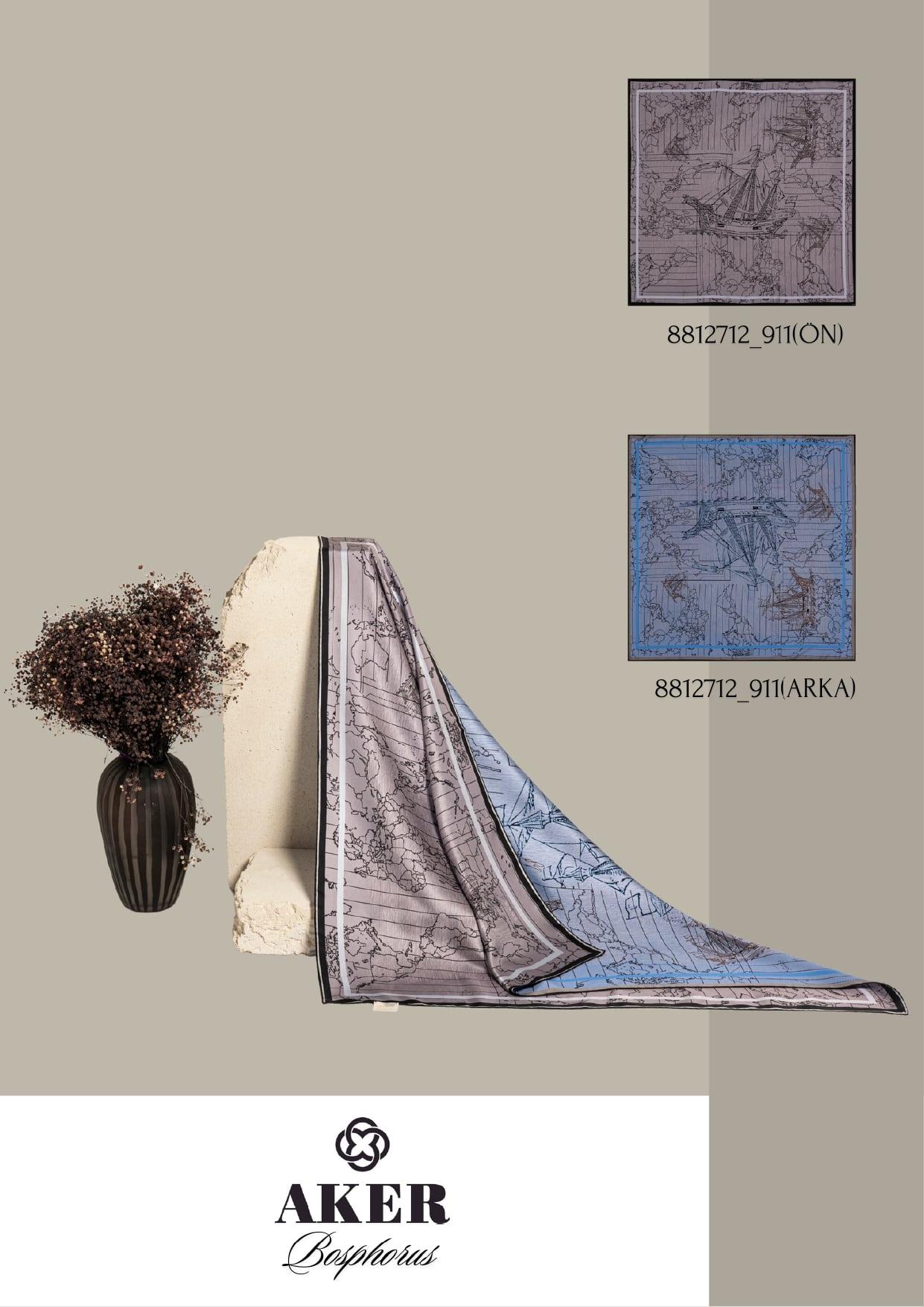 Aker Bosphorus Serisi, Çift Taraflı İpek Eşarp - 8812712-911 - Tivil