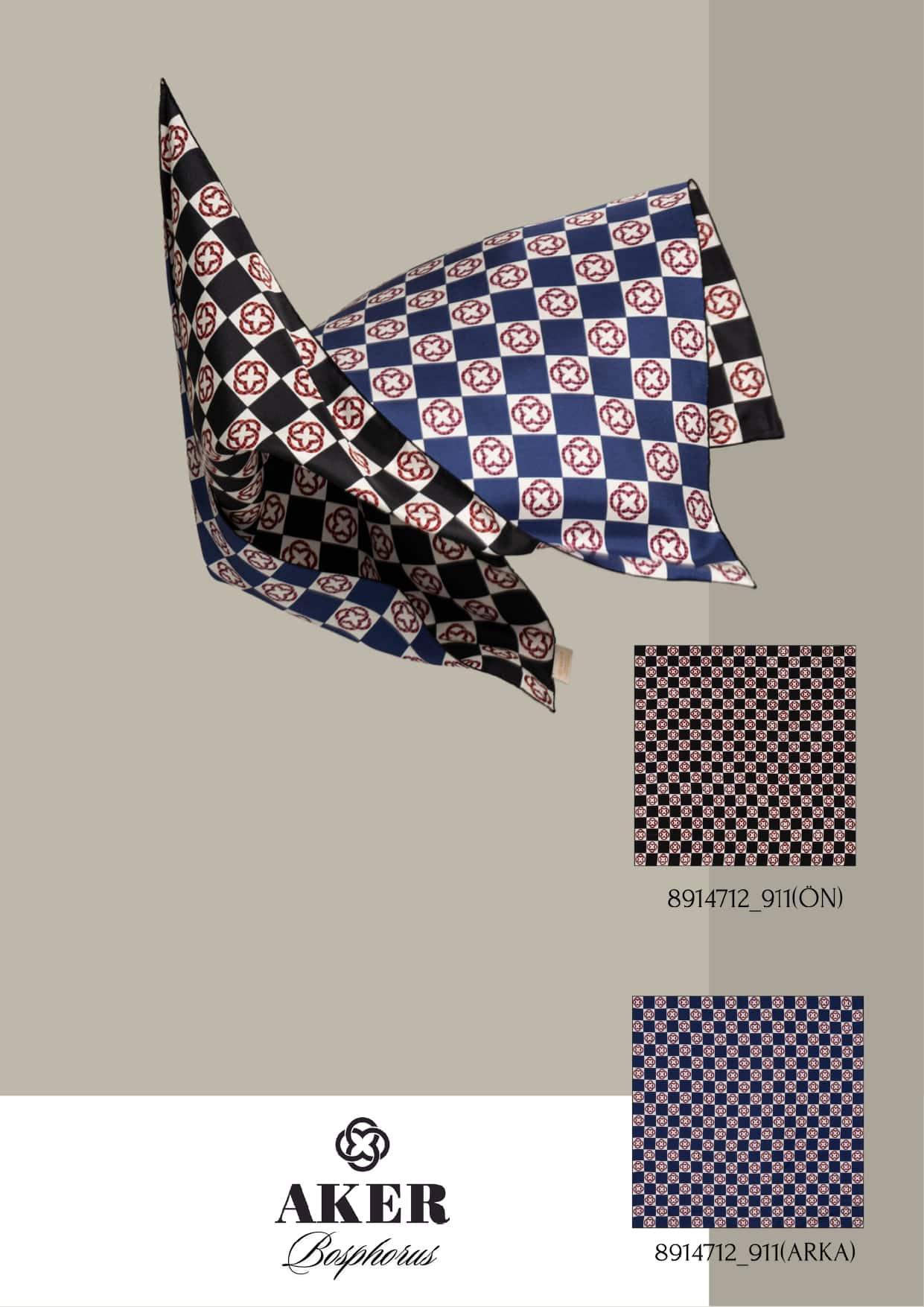 Aker Bosphorus Serisi, Çift Taraflı İpek Eşarp - 8914712-911 - Tivil