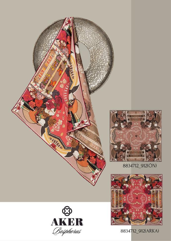 Aker Bosphorus Serisi, Çift Taraflı İpek Eşarp - 8834712-912 - Tivil