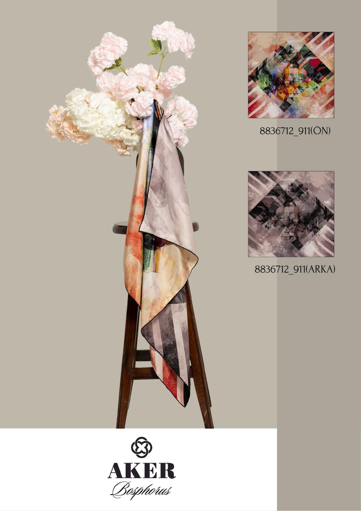 Aker Bosphorus Serisi, Çift Taraflı İpek Eşarp - 8836712-911 - Tivil