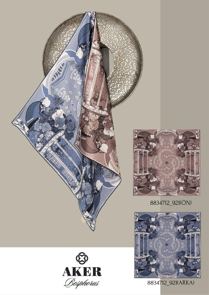 Aker Bosphorus Serisi, Çift Taraflı İpek Eşarp - 8834712-921 - Tivil