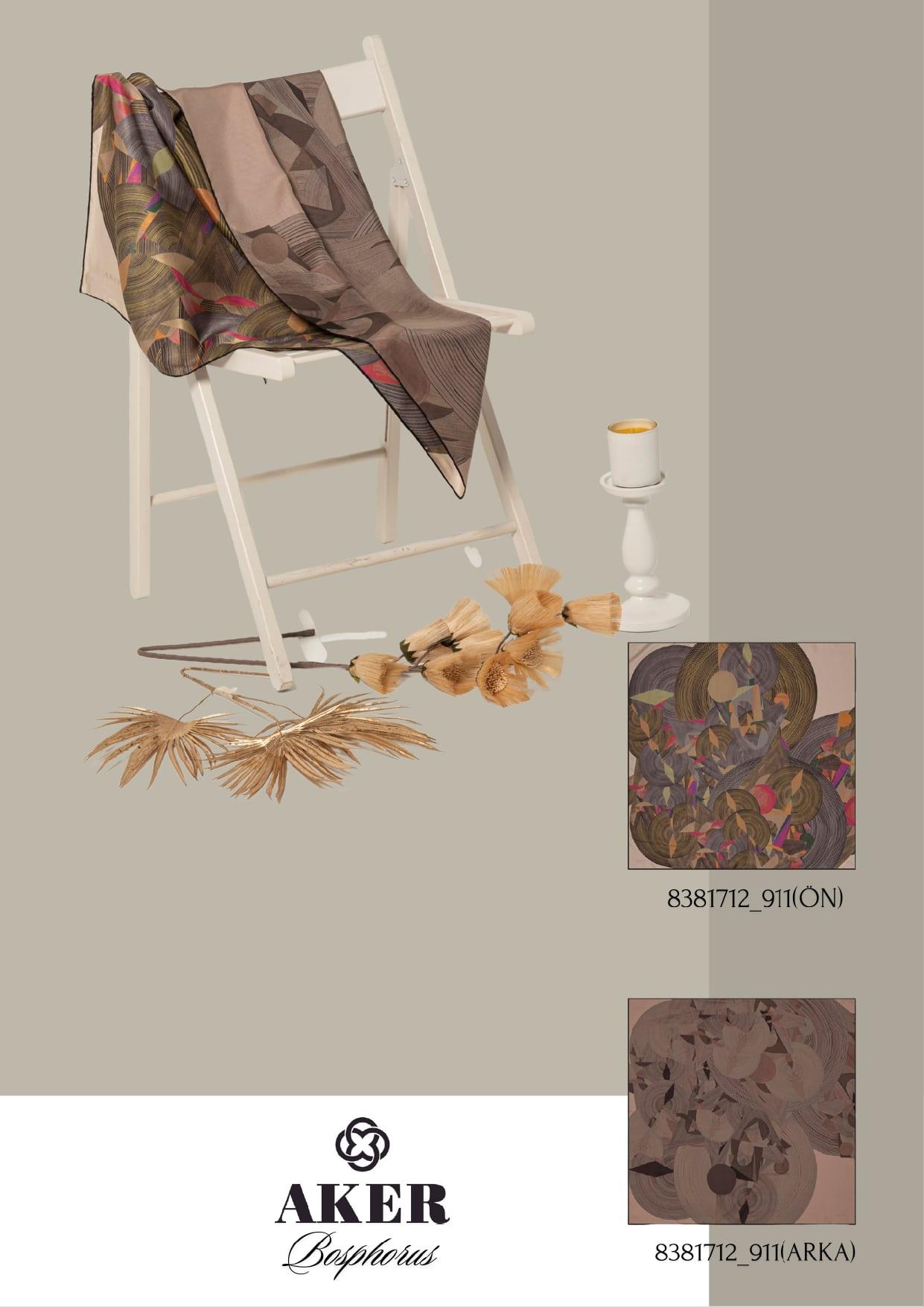 Aker Bosphorus Serisi, Çift Taraflı İpek Eşarp - 8381712-911 - Tivil