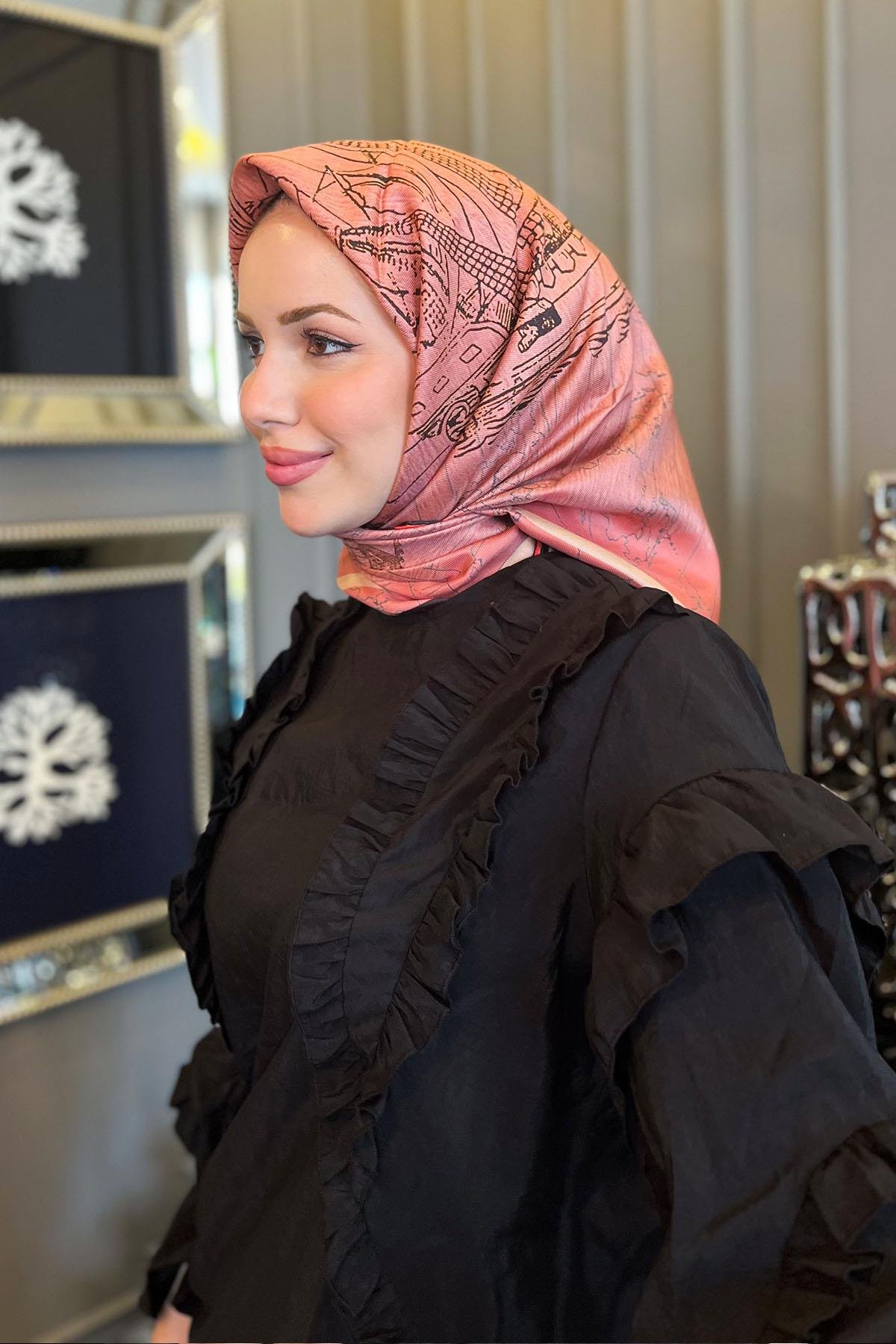 Aker Bosphorus Serisi, Çift Taraflı İpek Eşarp - 8812712-912 - Tivil